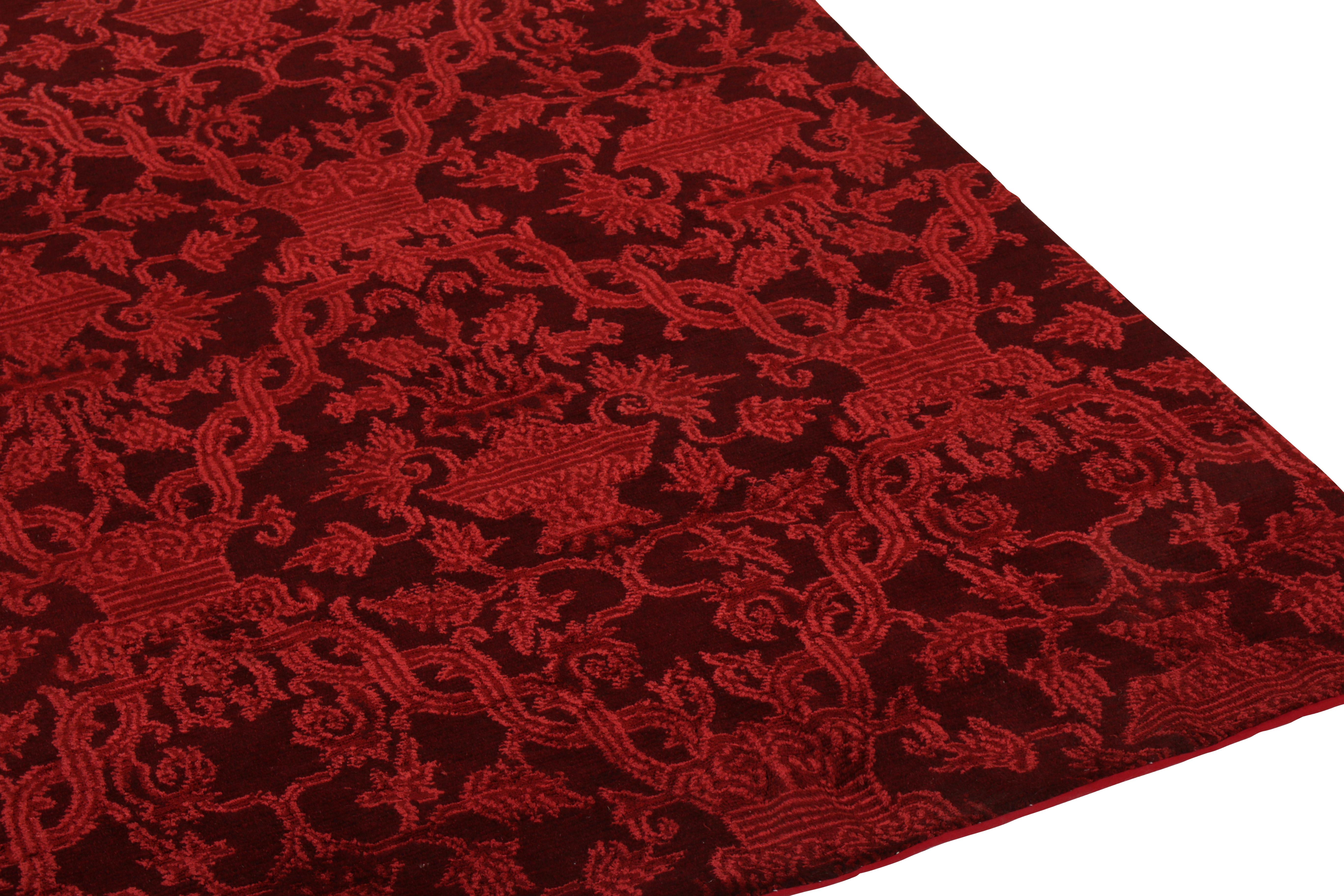 Art Deco Rug & Kilim’s Hand Knotted European Style Rug in Red All-Over Floral Pattern For Sale