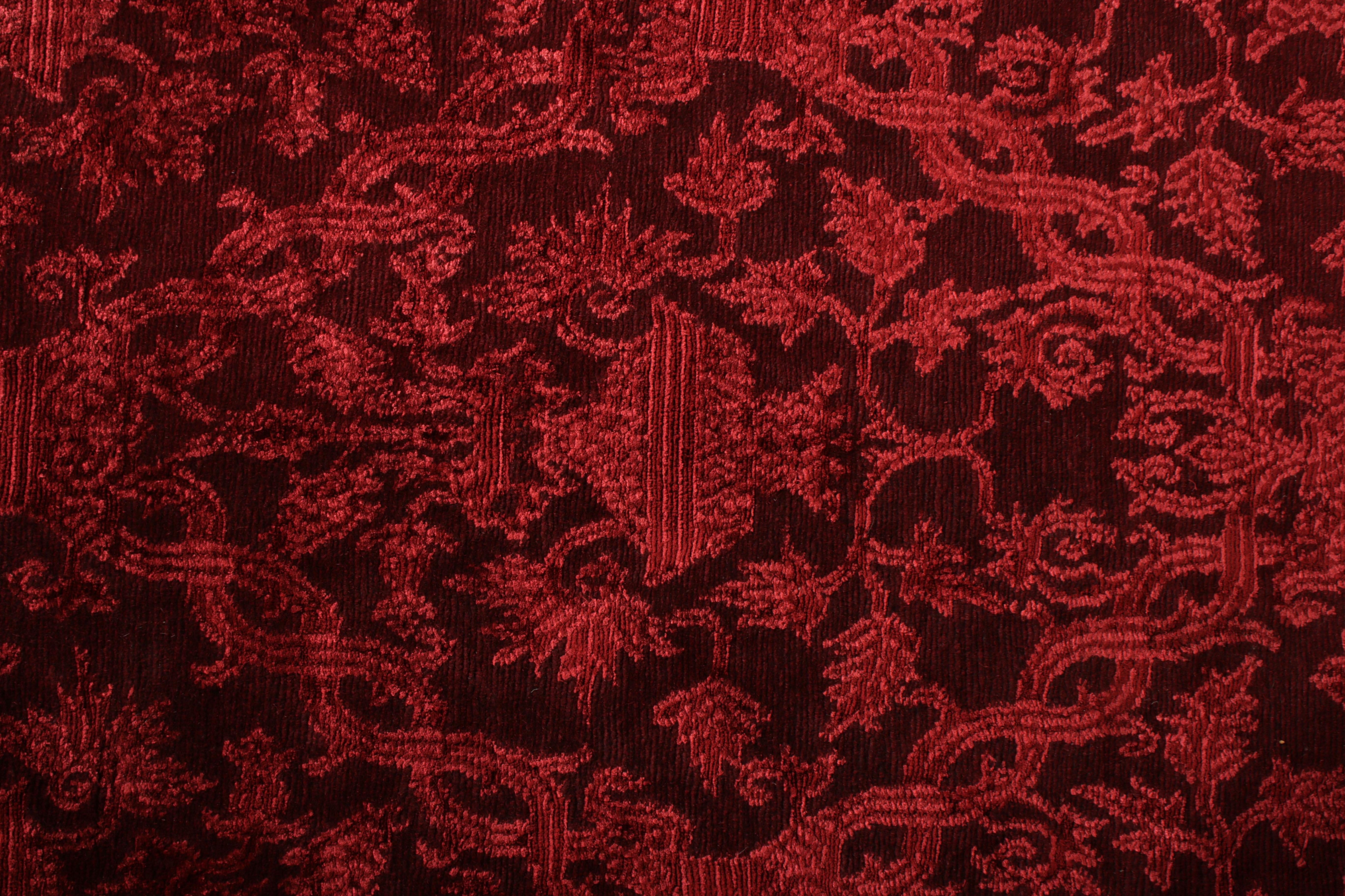 Nepalese Rug & Kilim’s Hand Knotted European Style Rug in Red All-Over Floral Pattern For Sale