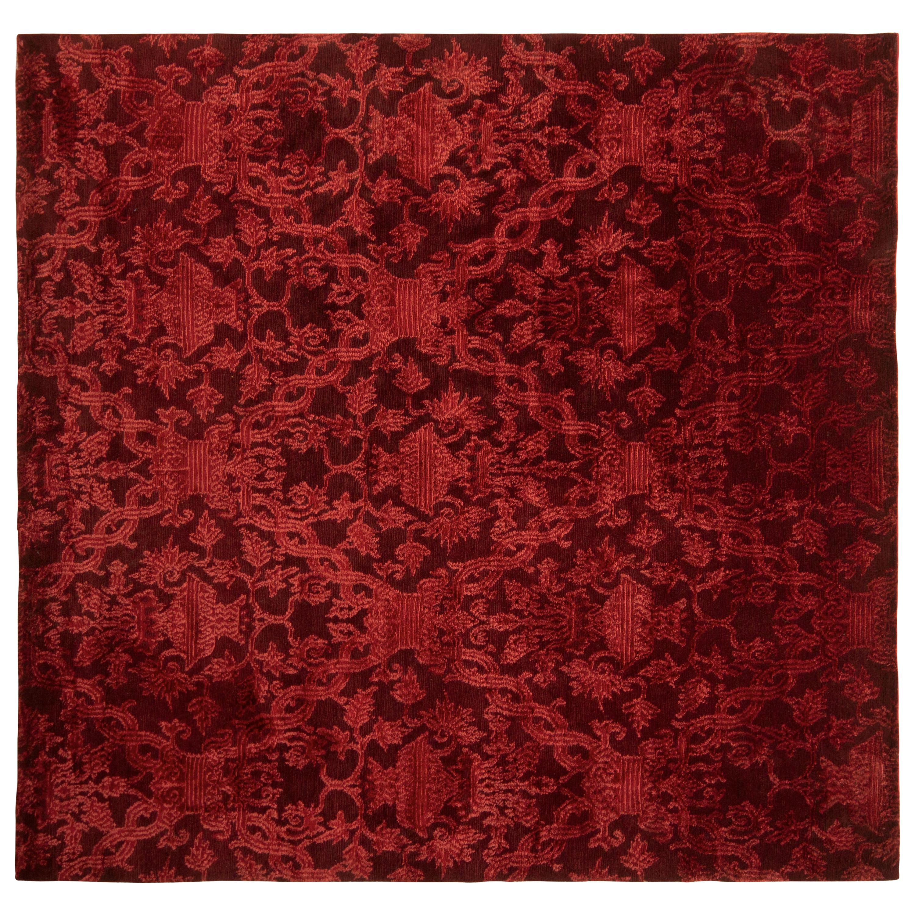 Rug & Kilim’s Hand Knotted European Style Rug in Red All-Over Floral Pattern