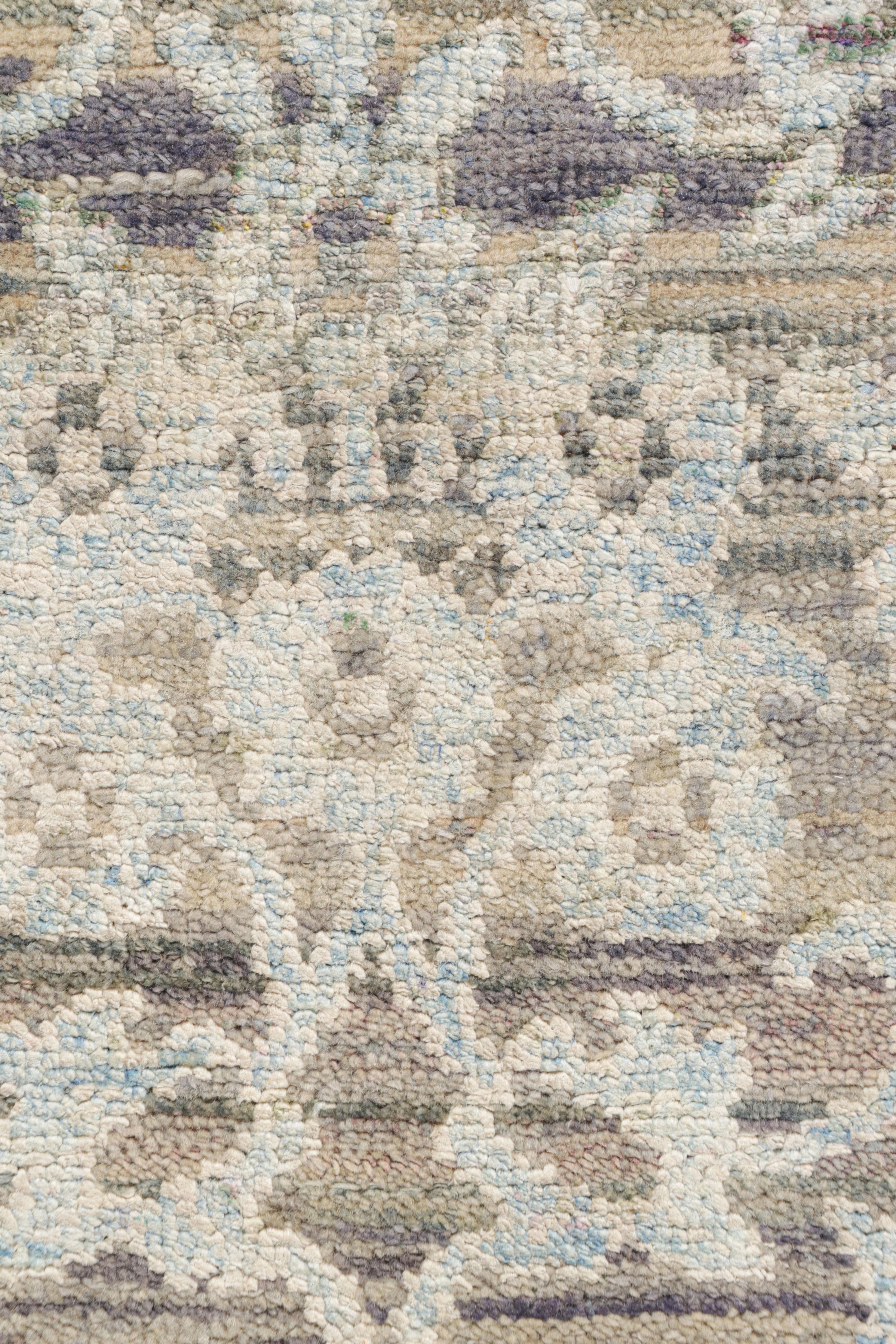 Contemporary Rug & Kilim’s Hand Knotted Floral Rug in Blue, Beige Grey Pattern For Sale