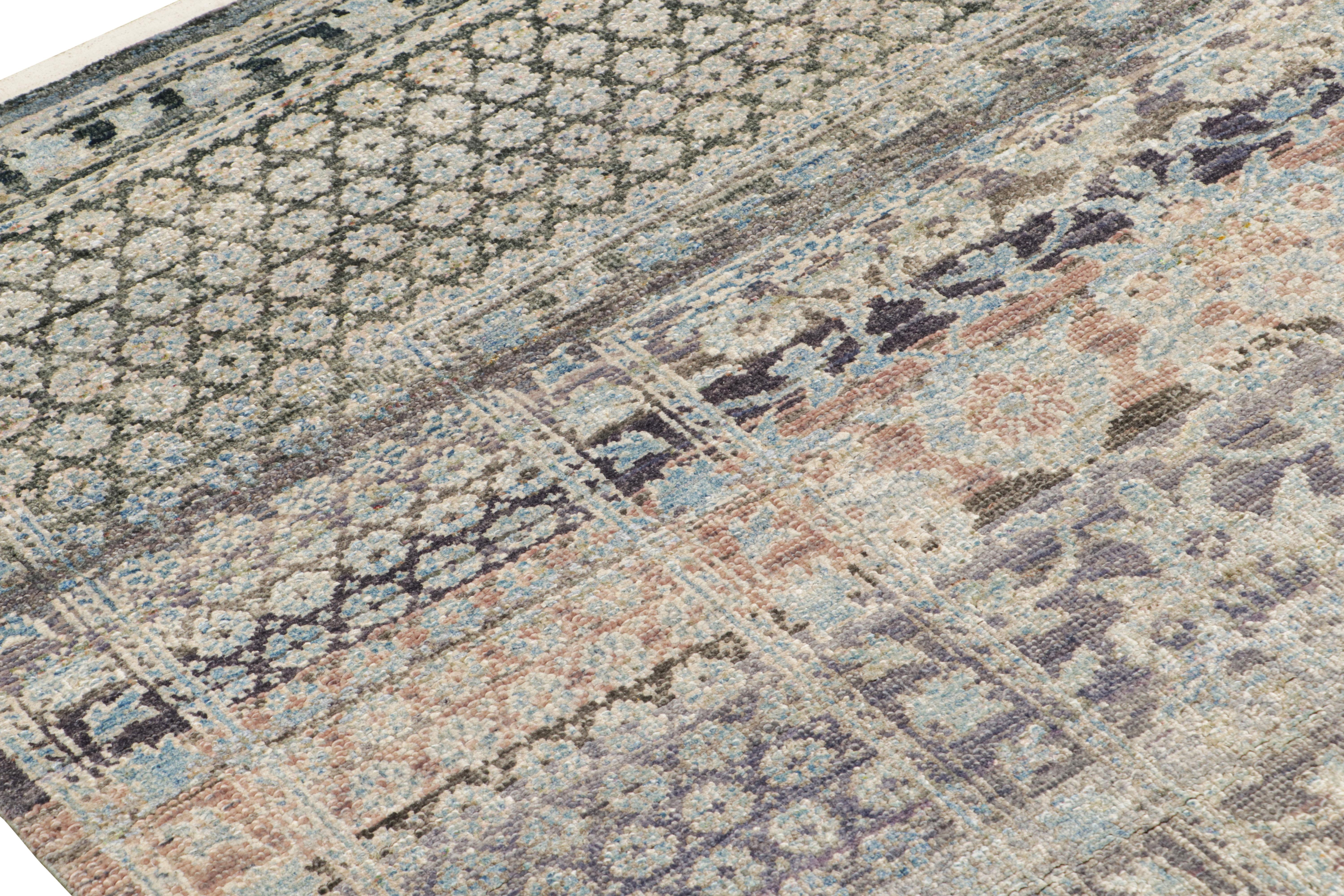 Rug & Kilim’s Hand Knotted Floral Rug in Blue, Beige Grey Pattern In New Condition For Sale In Long Island City, NY