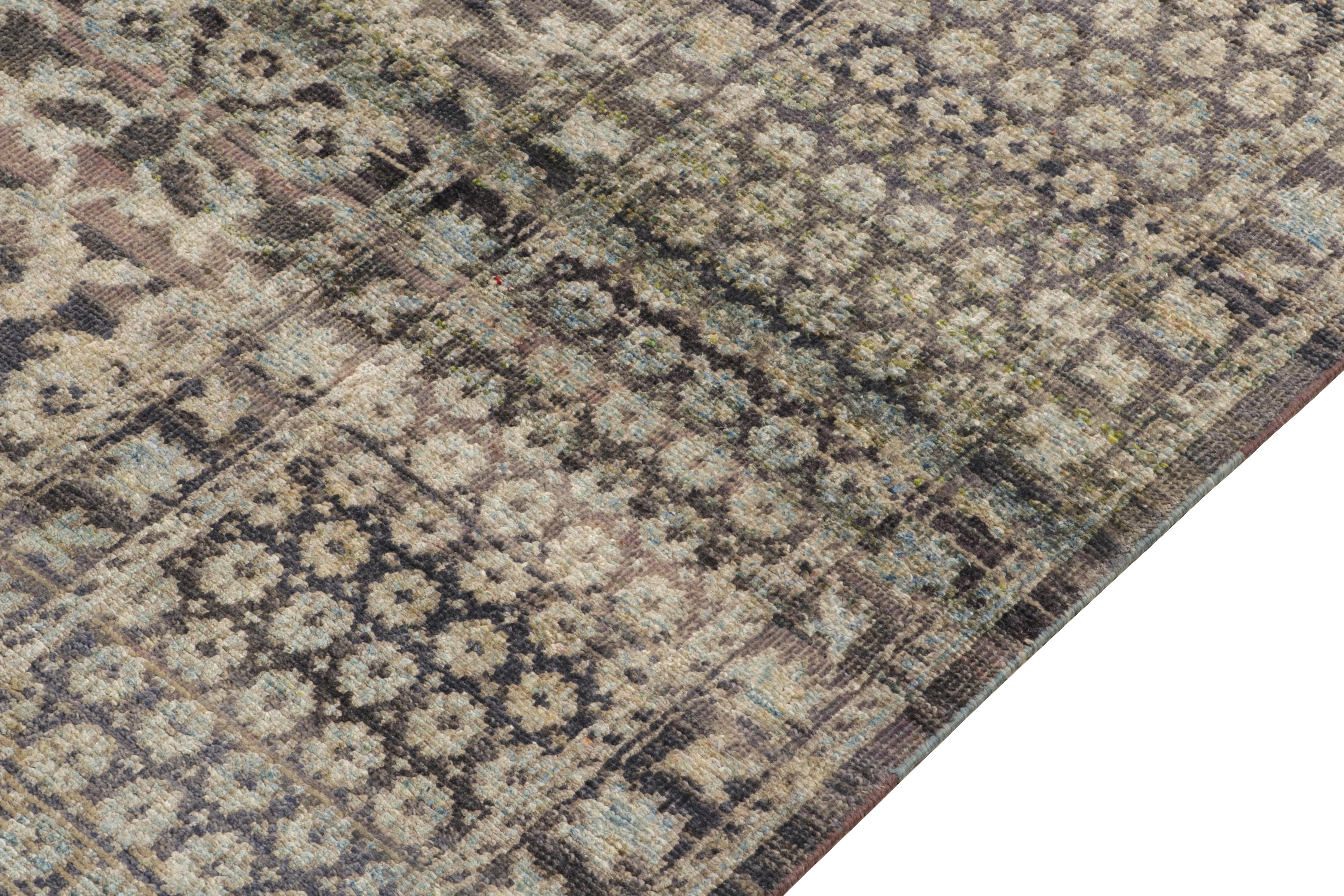 Rug & Kilim’s Hand Knotted Floral Rug in Blue, Beige Grey Pattern In New Condition For Sale In Long Island City, NY
