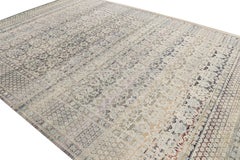 Rug & Kilim’s Hand Knotted Floral Rug in Blue, Beige Grey Pattern