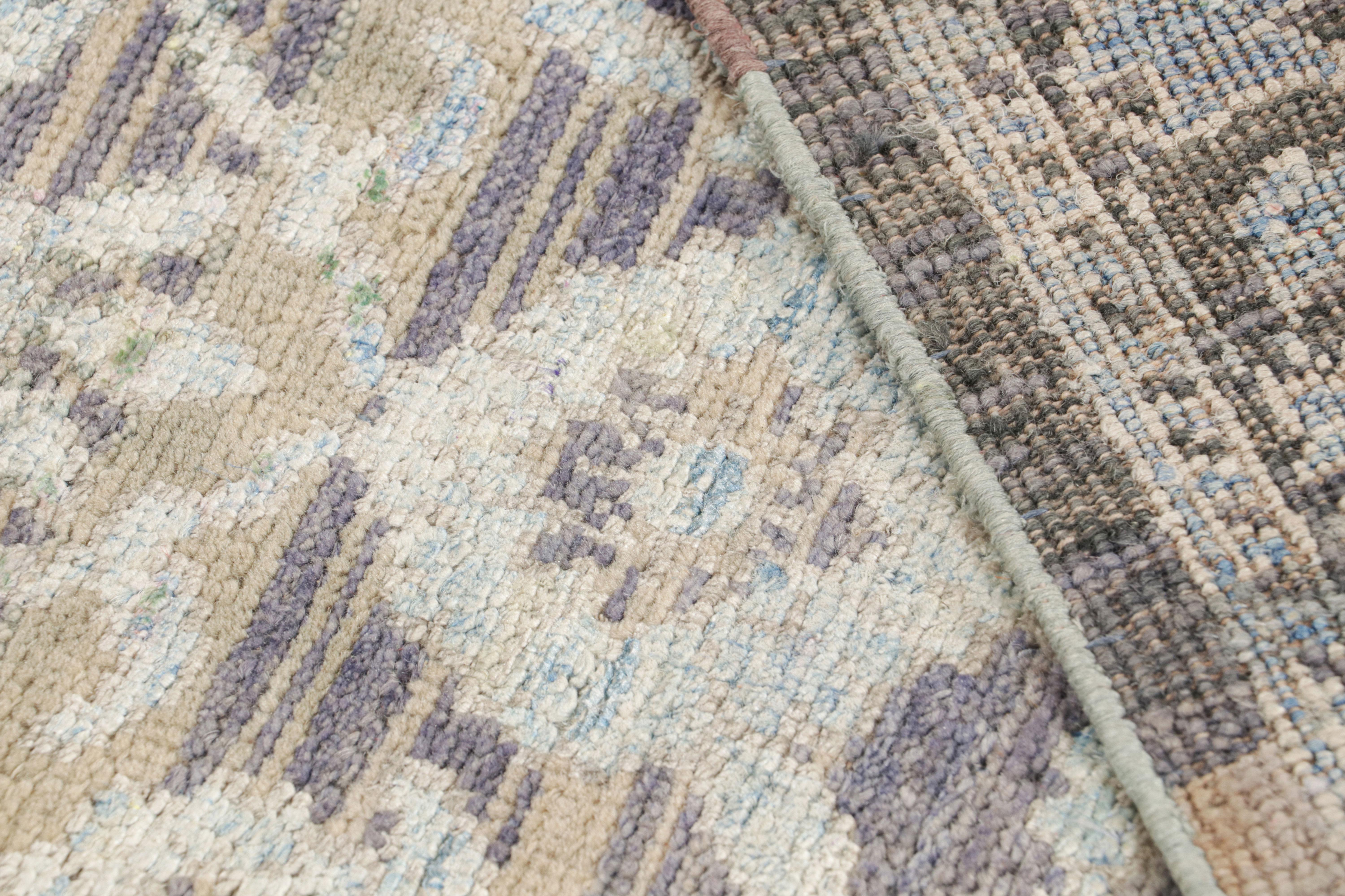 Rug & Kilim’s Hand-Knotted Floral Rug in Blue, Beige Grey Pattern For Sale 1