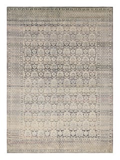 Rug & Kilim’s Hand Knotted Floral Rug in Blue, Beige Grey Pattern