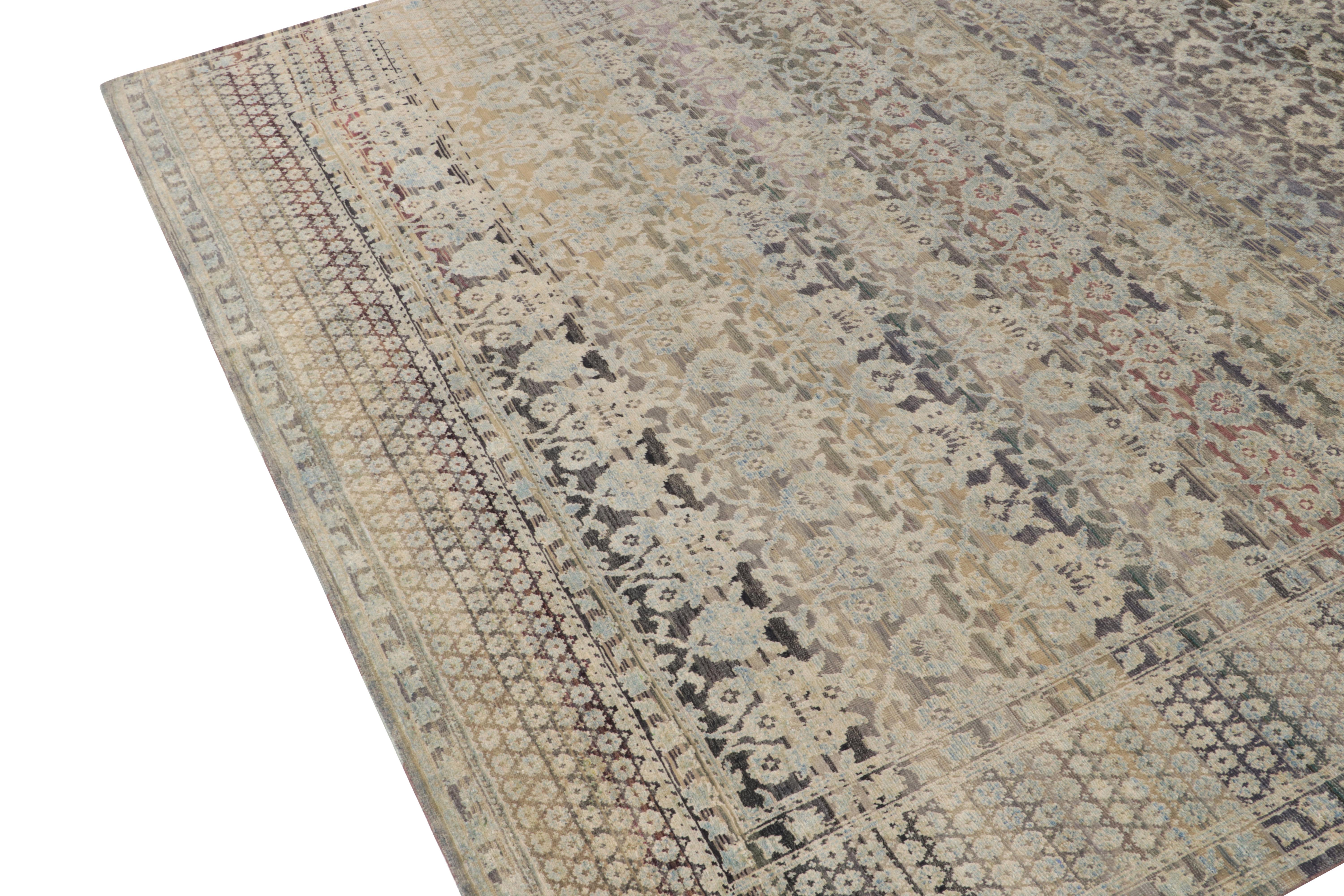 Rug & Kilim’s Hand-Knotted Floral Rug in Blue, Beige Grey Pattern In New Condition For Sale In Long Island City, NY