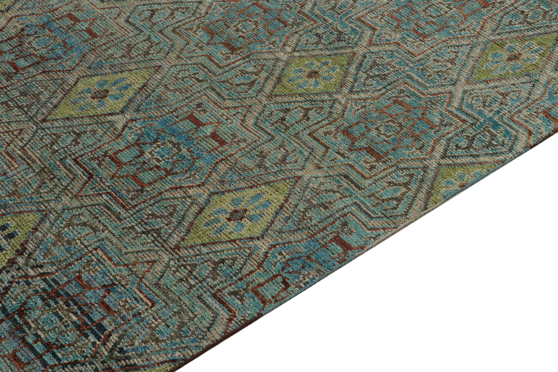 Hand-Knotted Rug & Kilim’s Hand Knotted Floral Rug in Blue, Geometric Patterns For Sale