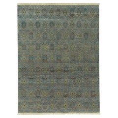 Rug & Kilim’s Hand-Knotted Floral Rug in Blue, Green Geometric Pattern