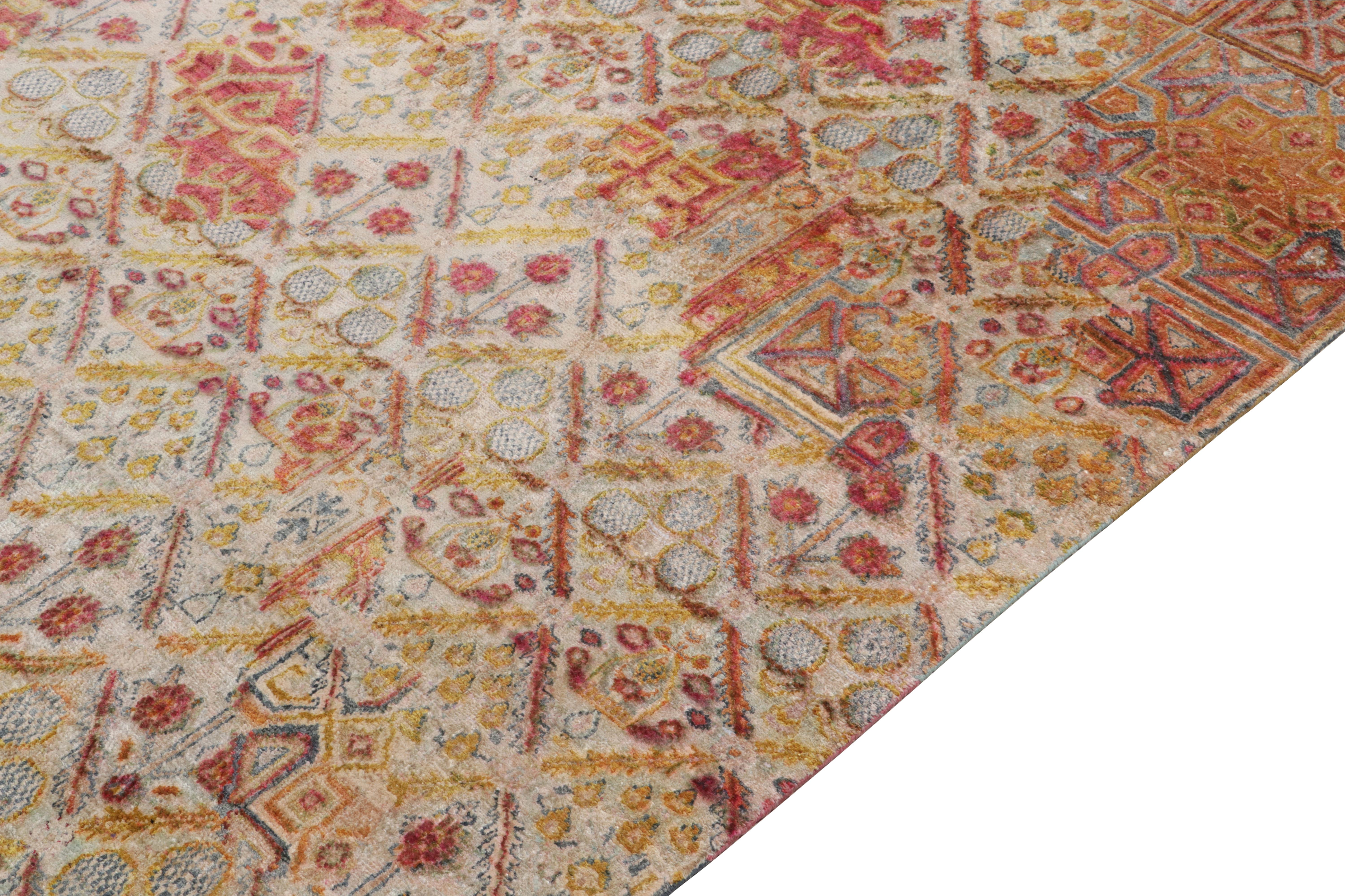 Rug & Kilim’s Hand-Knotted Floral Rug in Red, Gold, Blue Geometric Pattern In New Condition For Sale In Long Island City, NY