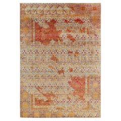 Rug & Kilim’s Hand-Knotted Floral Rug in Red, Gold, Blue Geometric Pattern