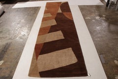 Rug & Kilim's Hand Knotted Geometric Runner Brown Pink and Gold Custom Rug