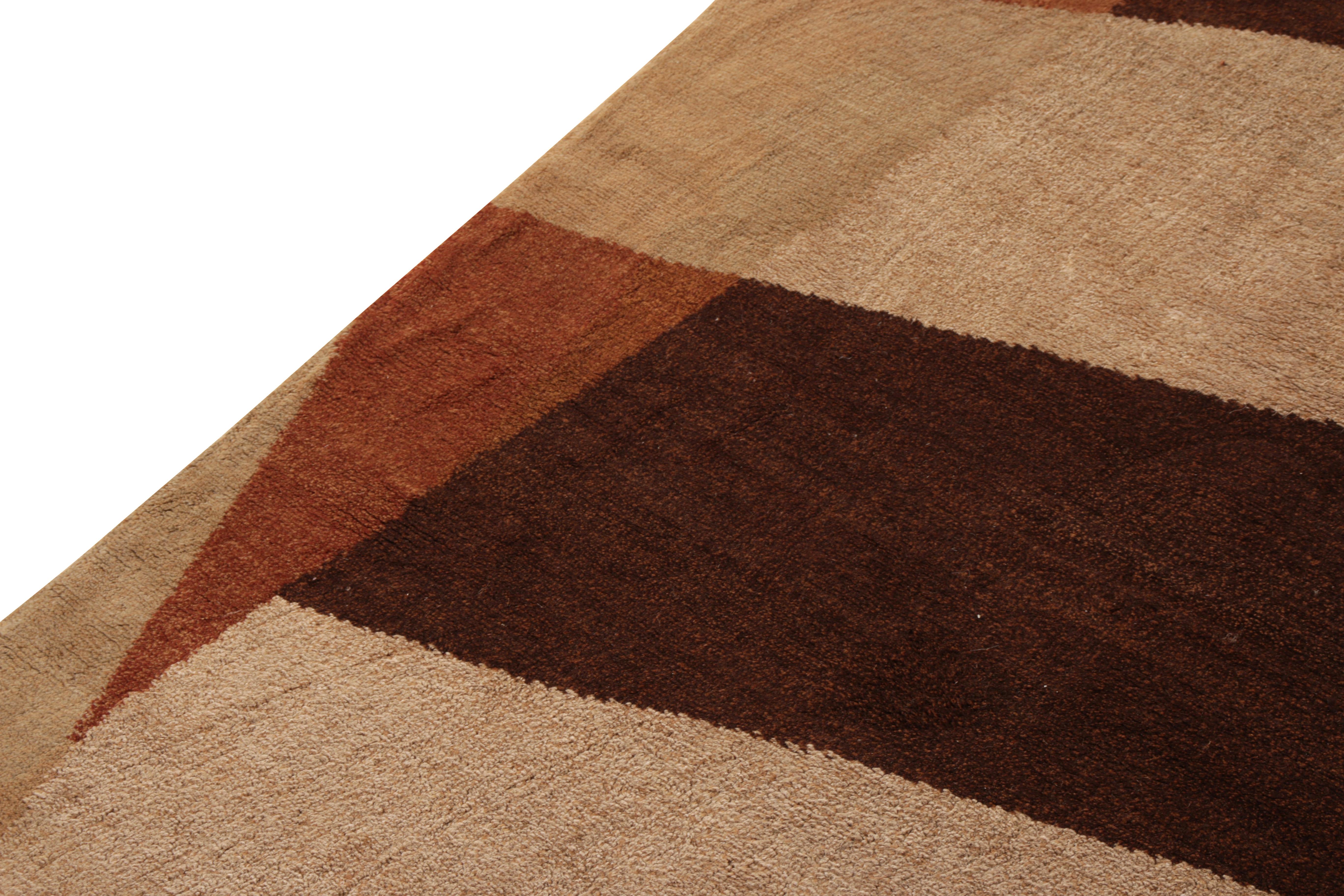 Hand-Knotted Rug & Kilim's Hand Knotted Geometric Runner Brown Pink and Gold Custom Rug For Sale