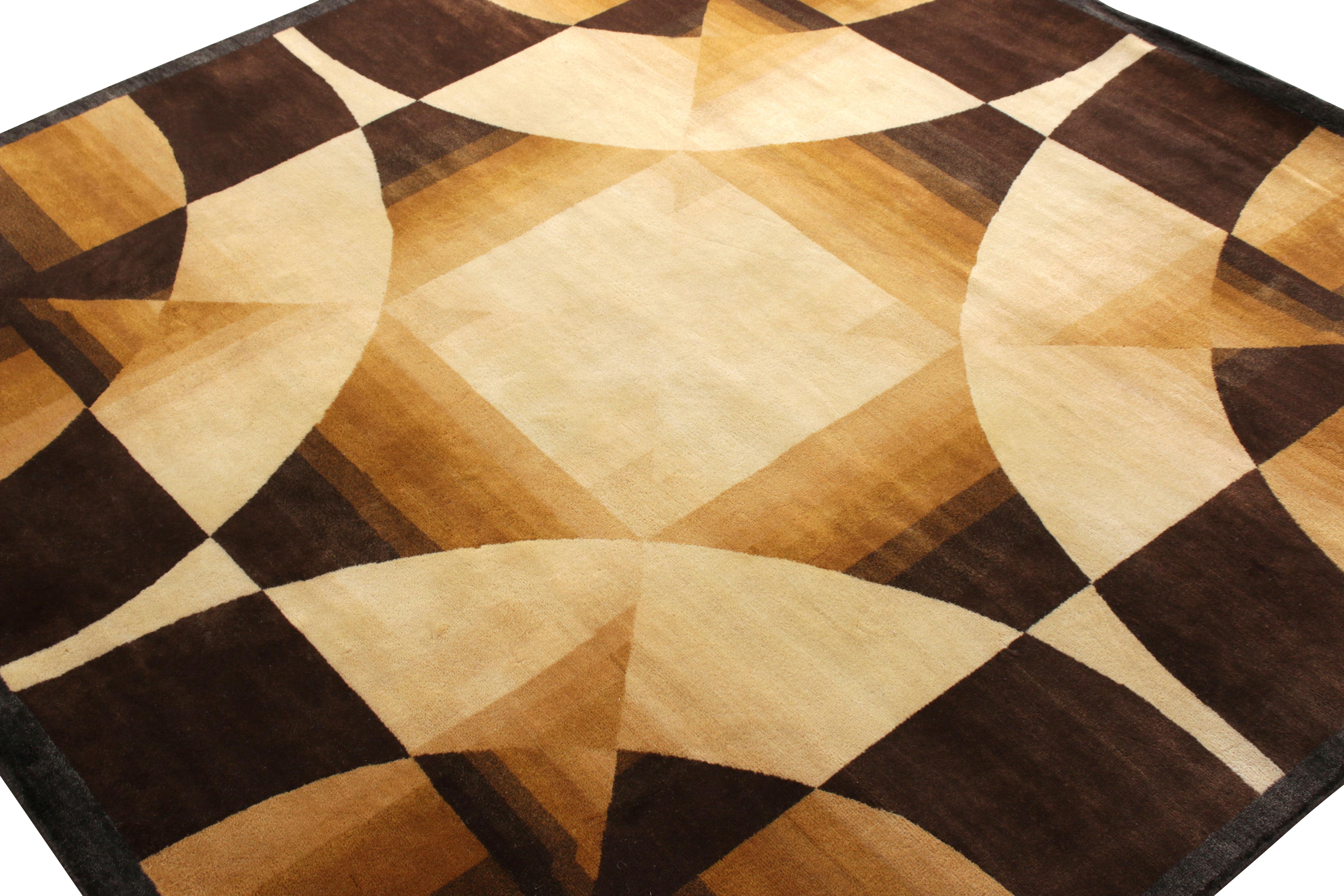 Indian Rug & Kilim’s Art Deco Rug In Beige And Brown Geometric Pattern