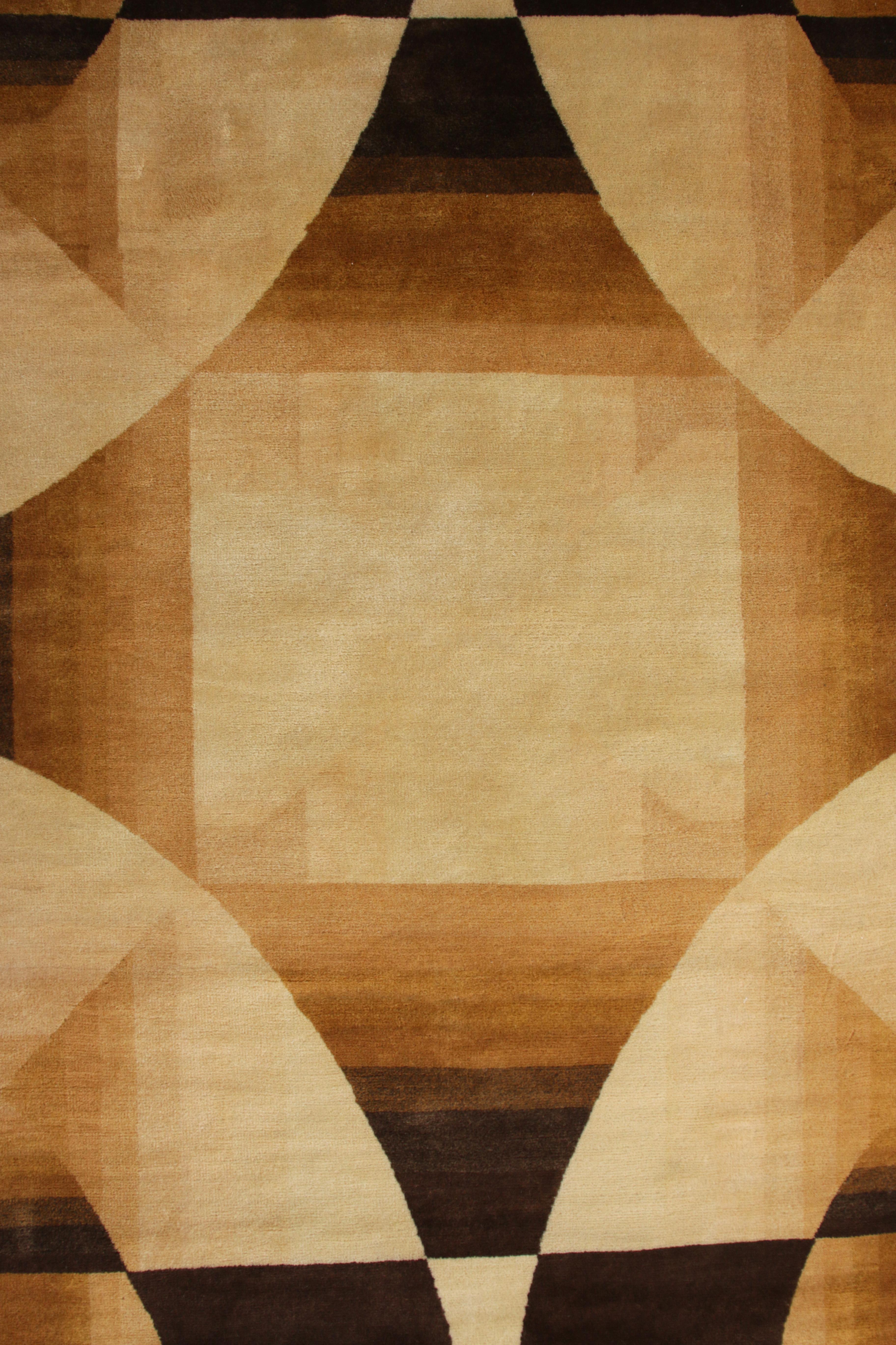 Hand-Knotted Rug & Kilim’s Art Deco Rug In Beige And Brown Geometric Pattern