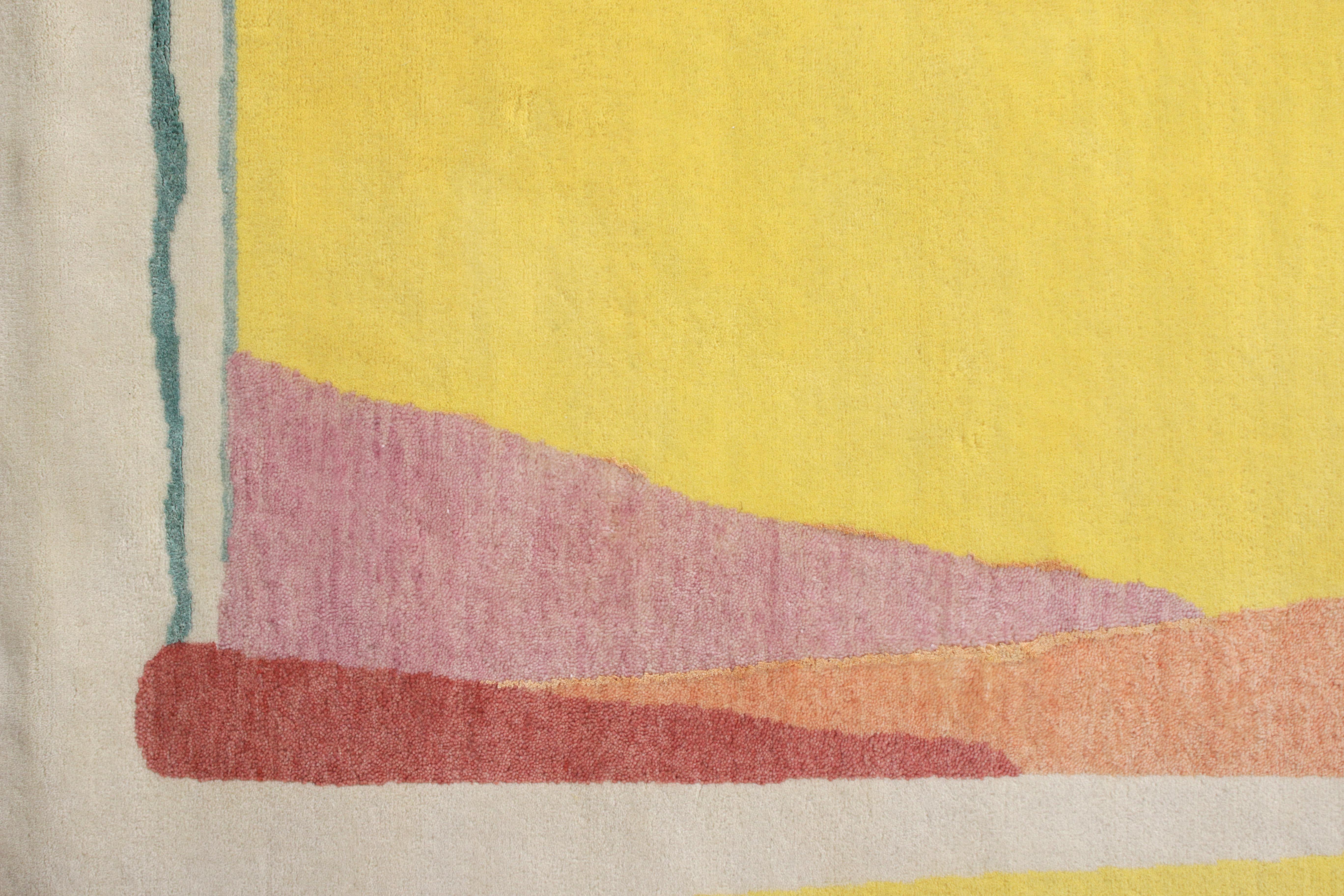 Hand-Knotted Rug & Kilim's Hand Knotted Mid-Century Modern Rug in Yellow and White Pattern