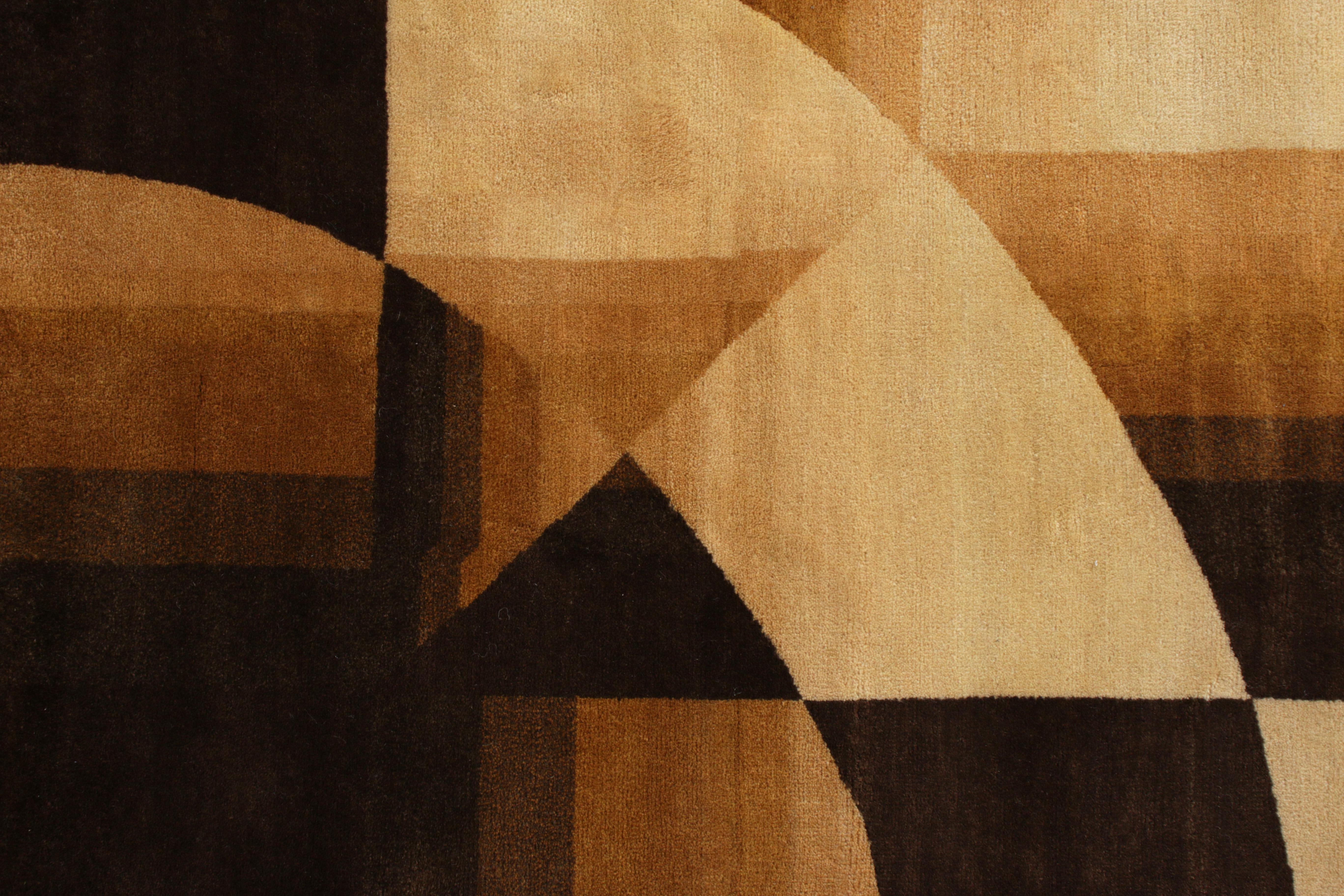 Rug & Kilim’s Art Deco Rug In Beige And Brown Geometric Pattern In New Condition In Long Island City, NY