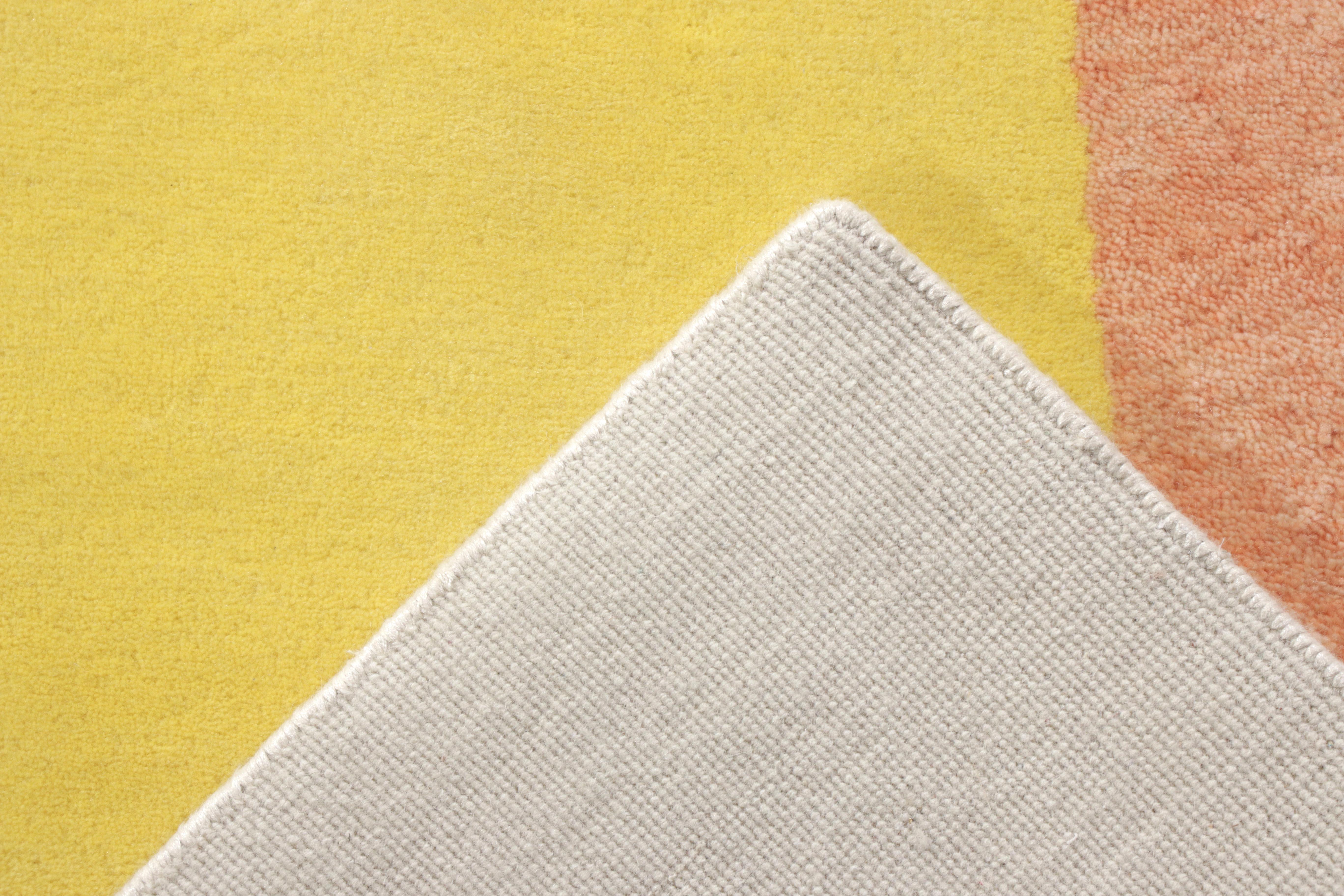 Rug & Kilim's Hand Knotted Mid-Century Modern Rug in Yellow and White Pattern In New Condition In Long Island City, NY