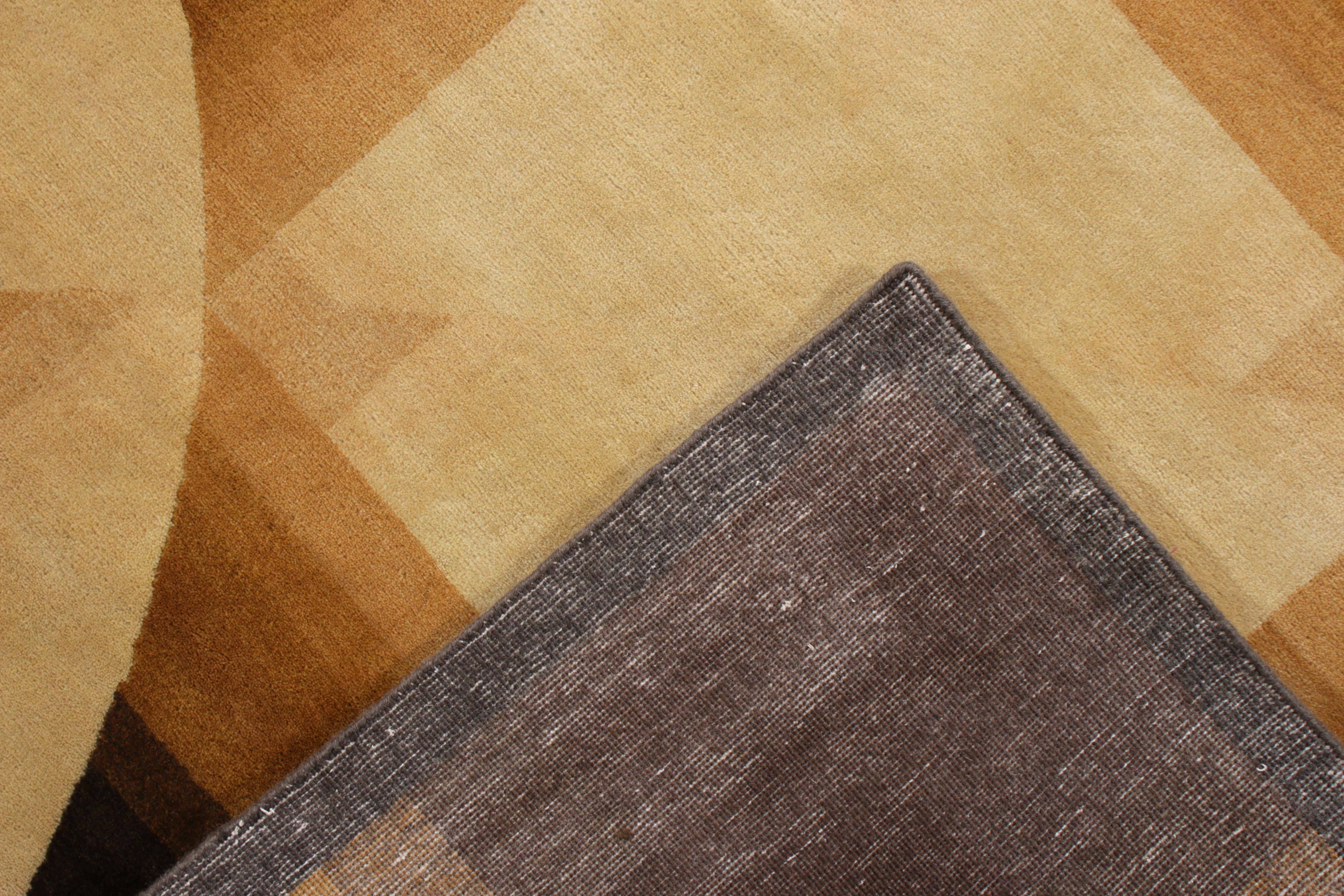 Wool Rug & Kilim’s Art Deco Rug In Beige And Brown Geometric Pattern