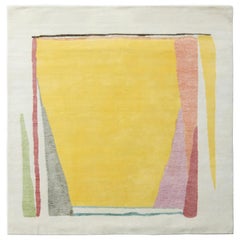 Rug & Kilim's Hand Knotted Mid-Century Modern Rug in Yellow and White Pattern