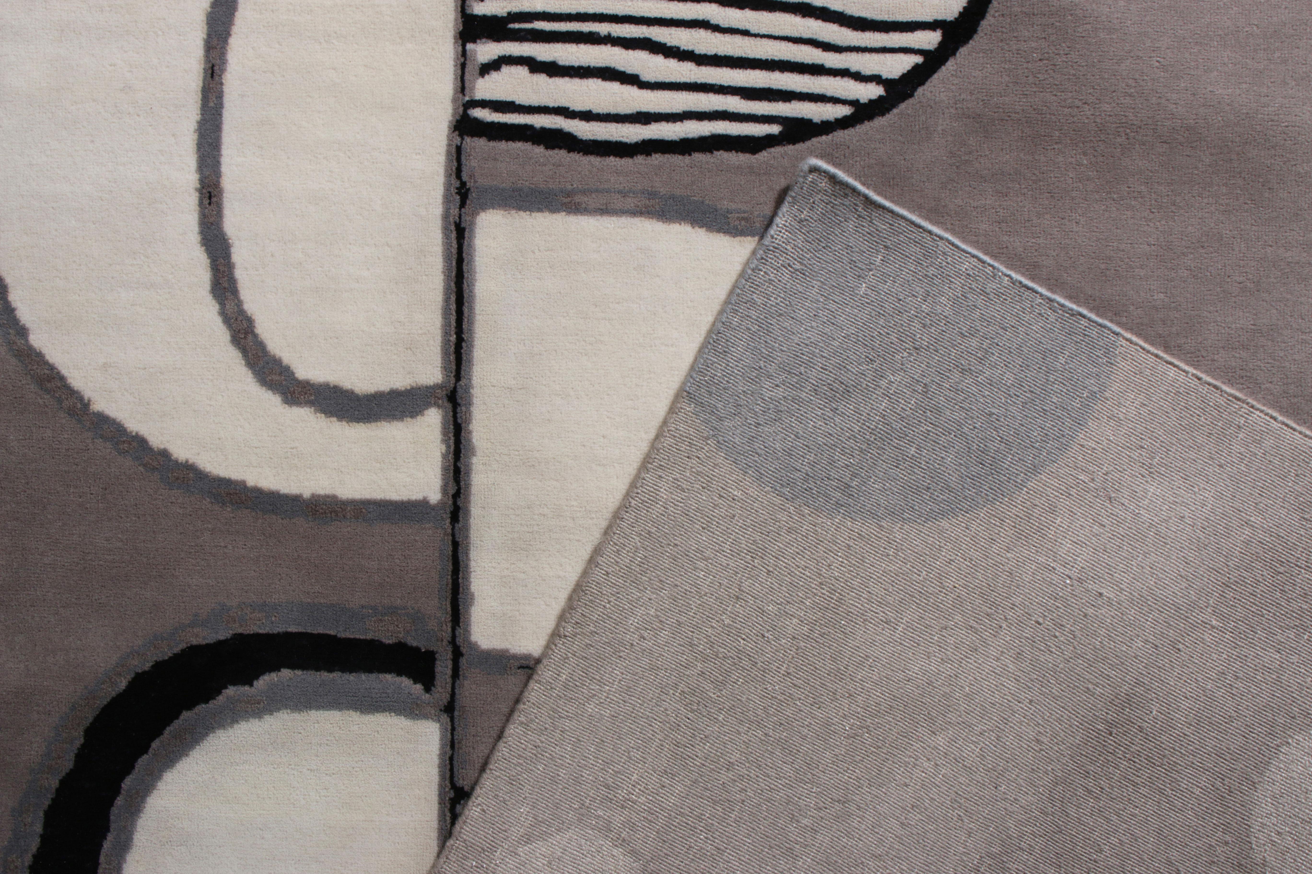 Rug & Kilim's Hand Knotsted Mid-Century Modern Style Rug in Silver Gray (tapis noué à la main de style moderne du milieu du siècle) Neuf - En vente à Long Island City, NY