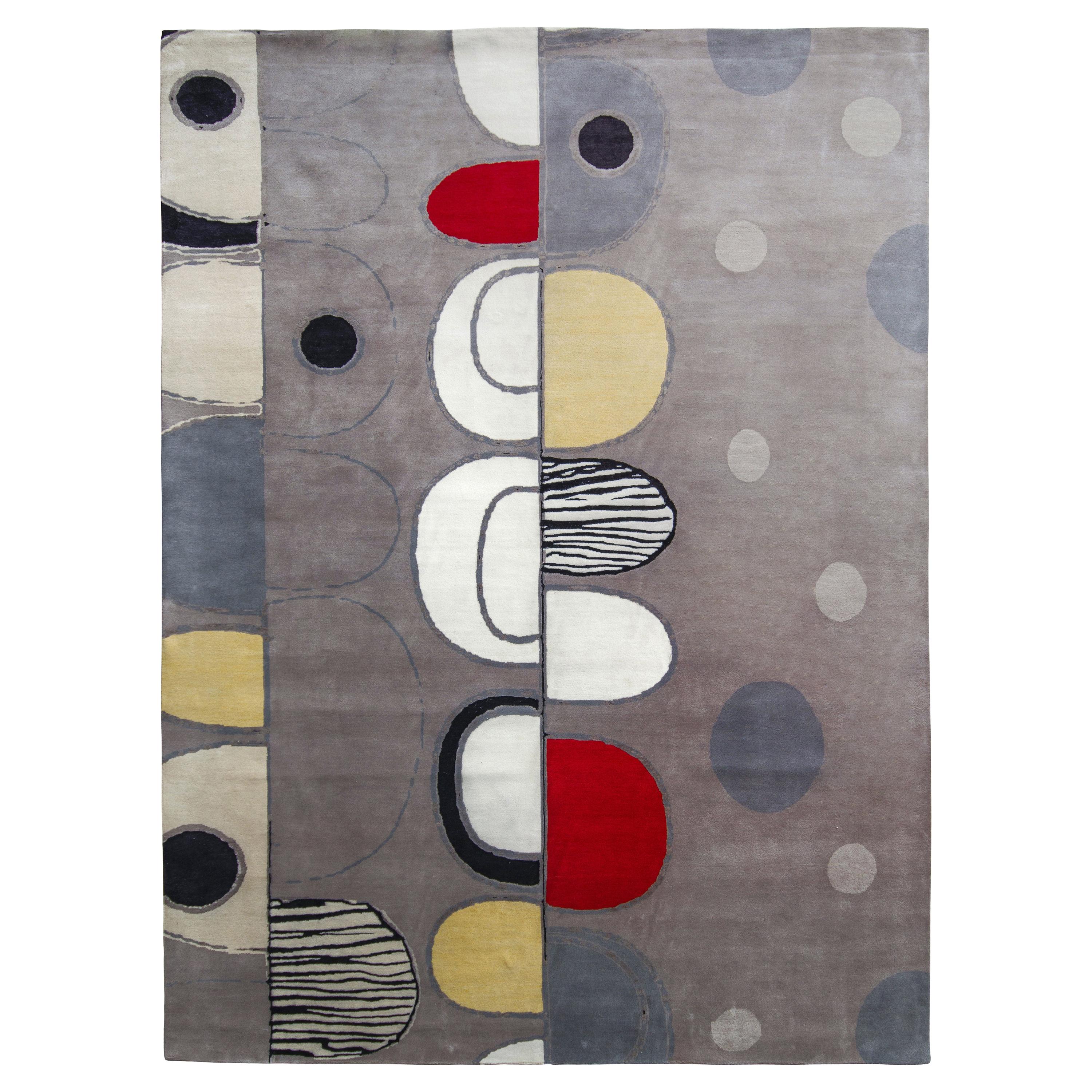 Rug & Kilim's Hand Knotted Mid-Century Modern Style Rug in Silver Gray For Sale