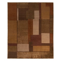 Rug & Kilim's Hand-Knotted Modern Cubist Rug in Beige-Brown, Gold Deco Pattern