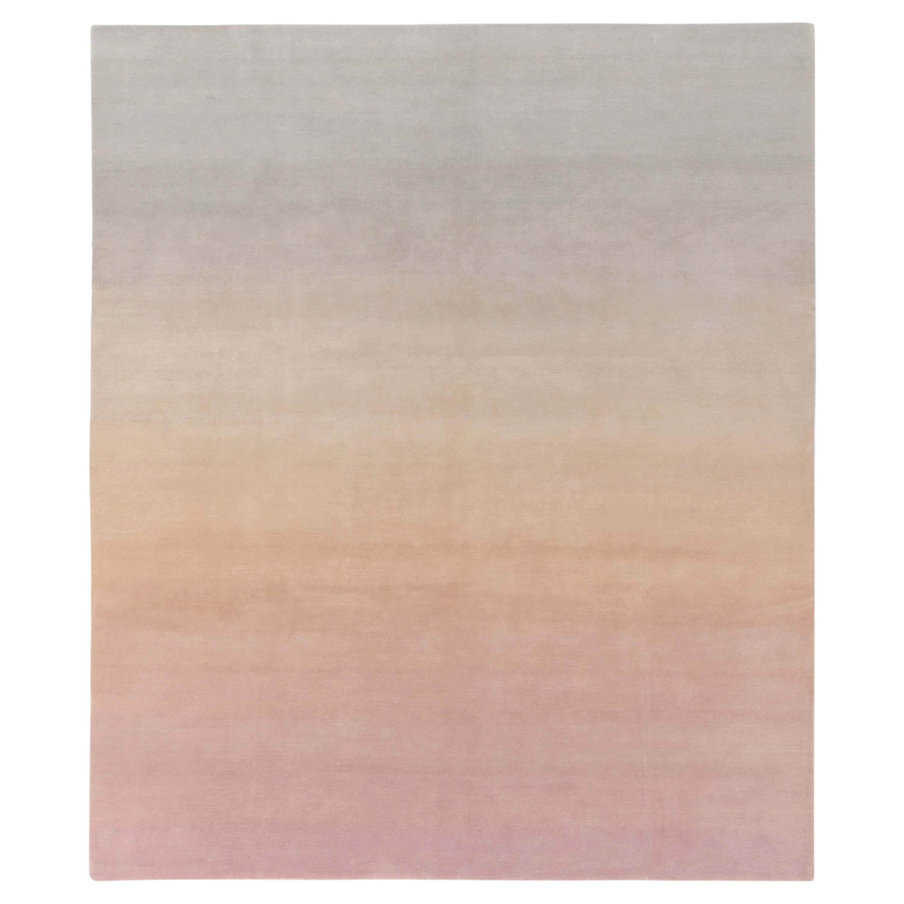 Alfombra moderna anudada a mano Rug & Kilim con diseño degradado en rosa, beige y azul