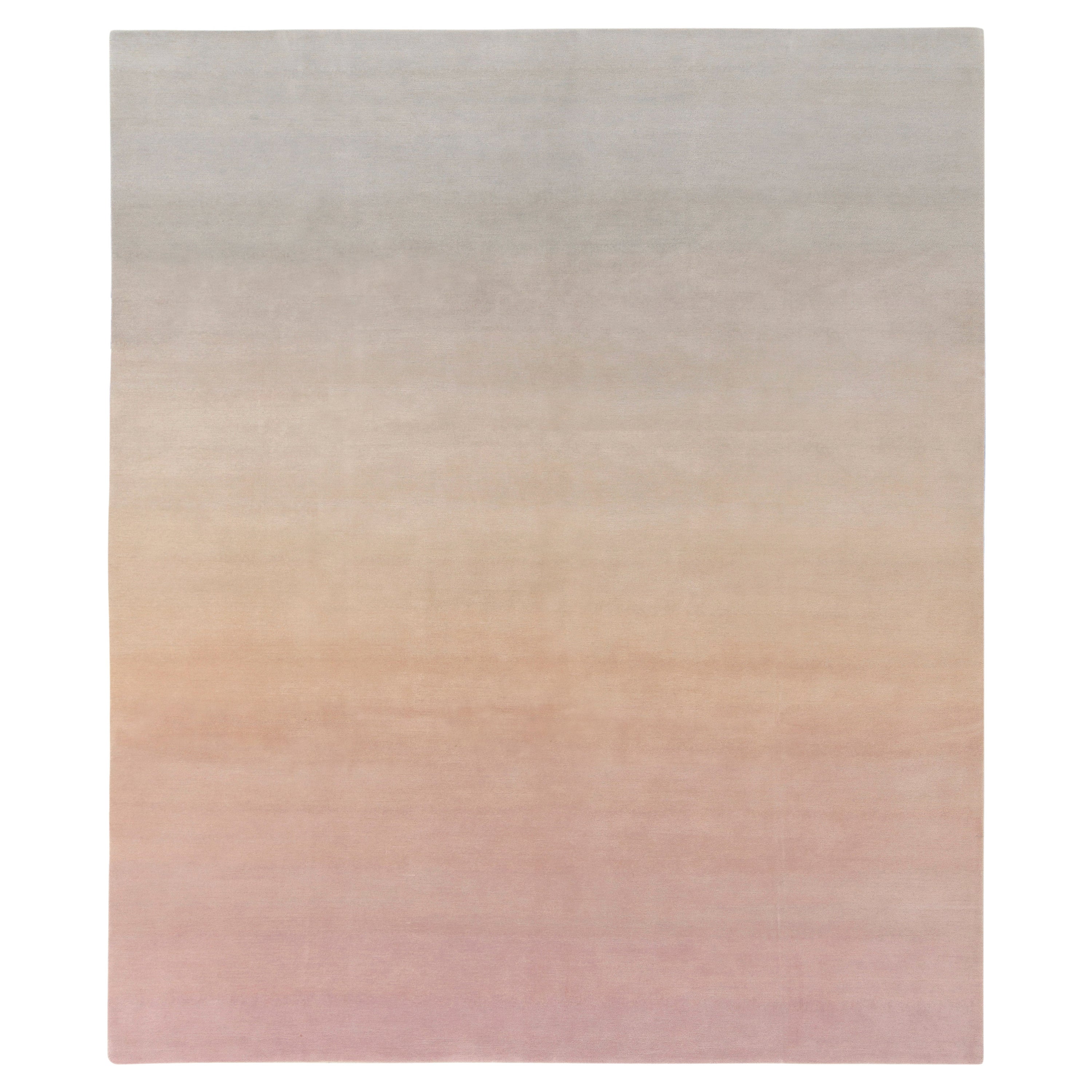 Rug & Kilim's Hand-Knotted Modern Gradiant Rug in Pink, Beige and Blue Pattern