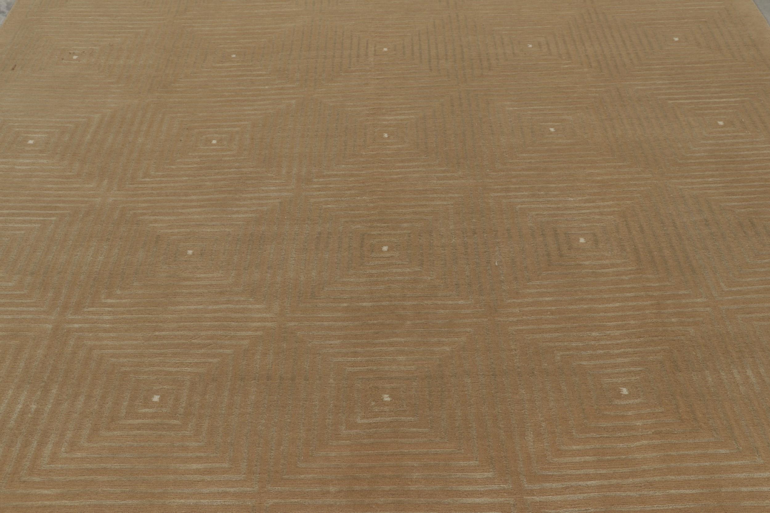 Alfombra moderna anudada a mano Rug & Kilim en marrón y blanco con motivos Art Déco Art Decó en venta