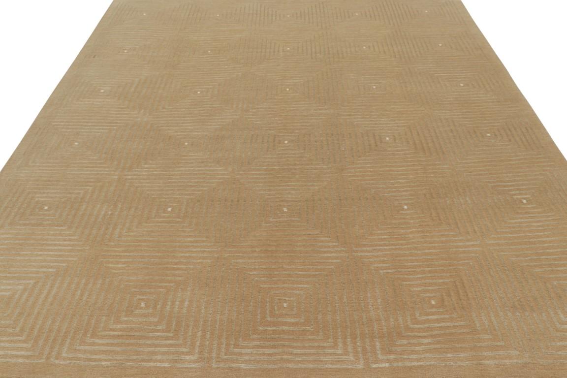 Rug & Kilim's Hand-Knotted Modern Rug in Brown, White Art Deco Pattern In New Condition For Sale In Long Island City, NY