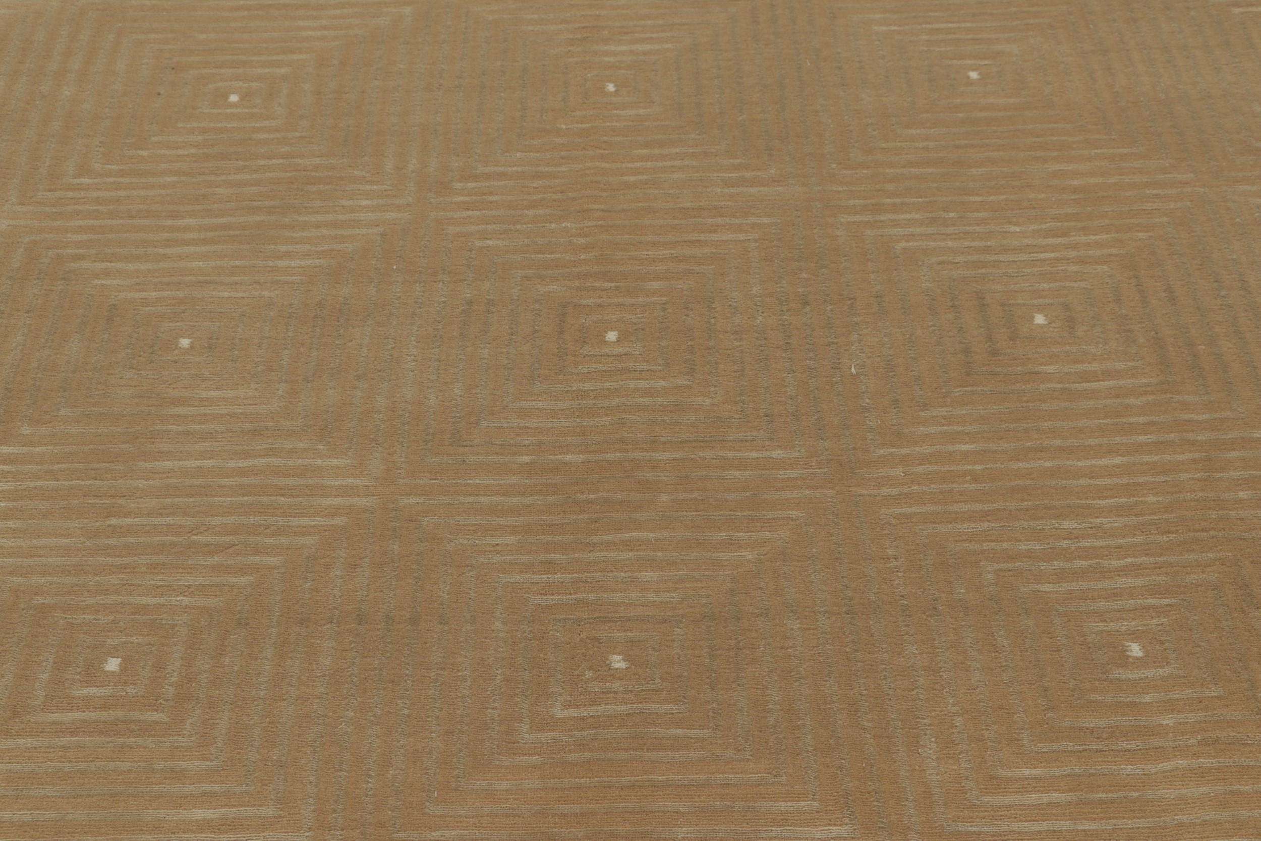 Alfombra moderna anudada a mano Rug & Kilim en marrón y blanco con motivos Art Déco Nepalés en venta