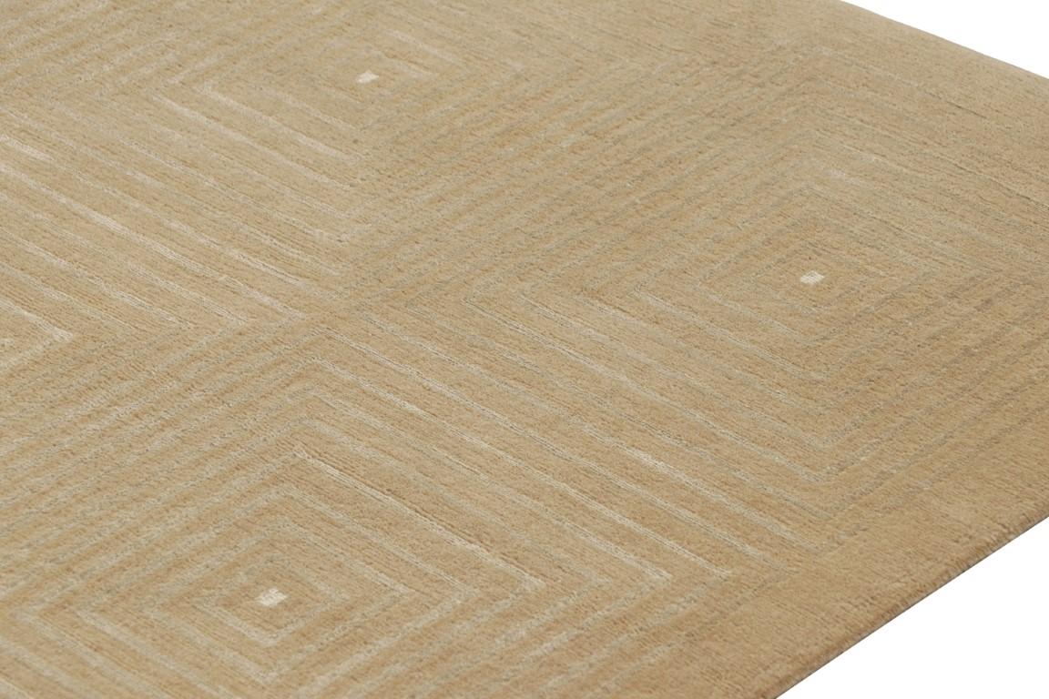 Wool Rug & Kilim's Hand-Knotted Modern Rug in Brown, White Art Deco Pattern For Sale