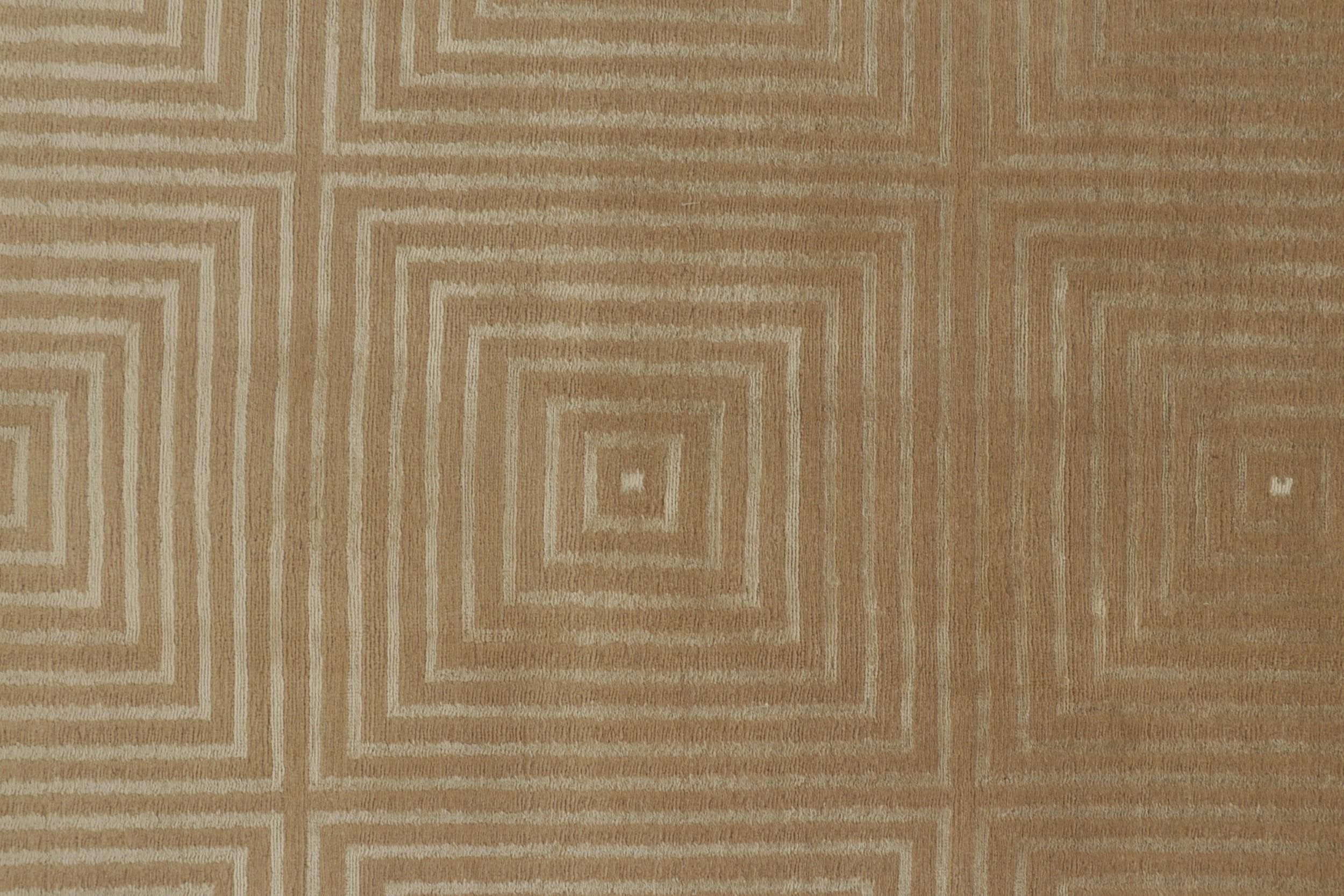 Alfombra moderna anudada a mano Rug & Kilim en marrón y blanco con motivos Art Déco Siglo XXI y contemporáneo en venta
