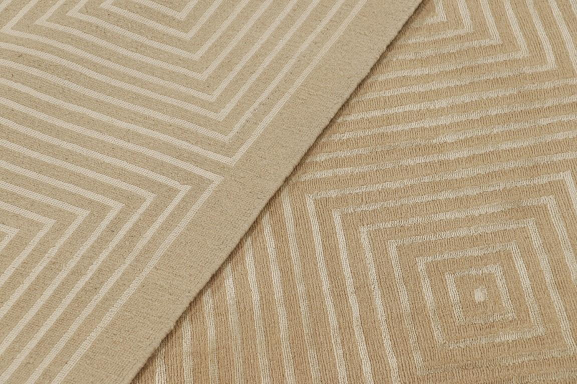 Rug & Kilim's Hand-Knotted Modern Rug in Brown, White Art Deco Pattern For Sale 2