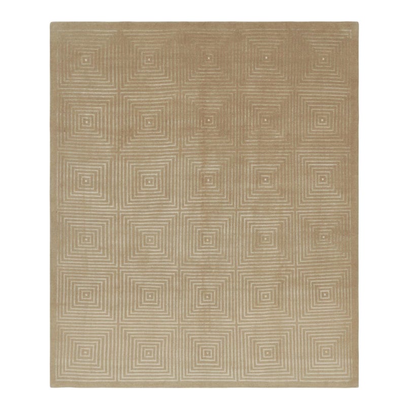 Alfombra moderna anudada a mano Rug & Kilim en marrón y blanco con motivos Art Déco en venta