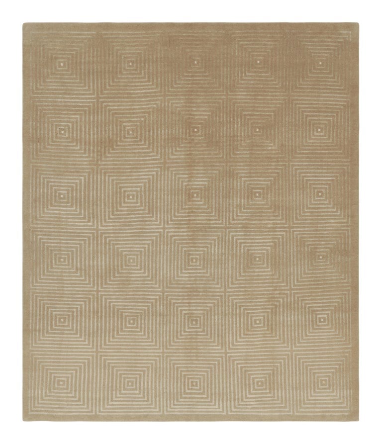 Rug & Kilim's Hand-Knotted Modern Rug in Brown, White Art Deco Pattern