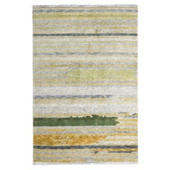 Rug & Kilim’s Abstract Rug In Green, Gray And Gold Striations