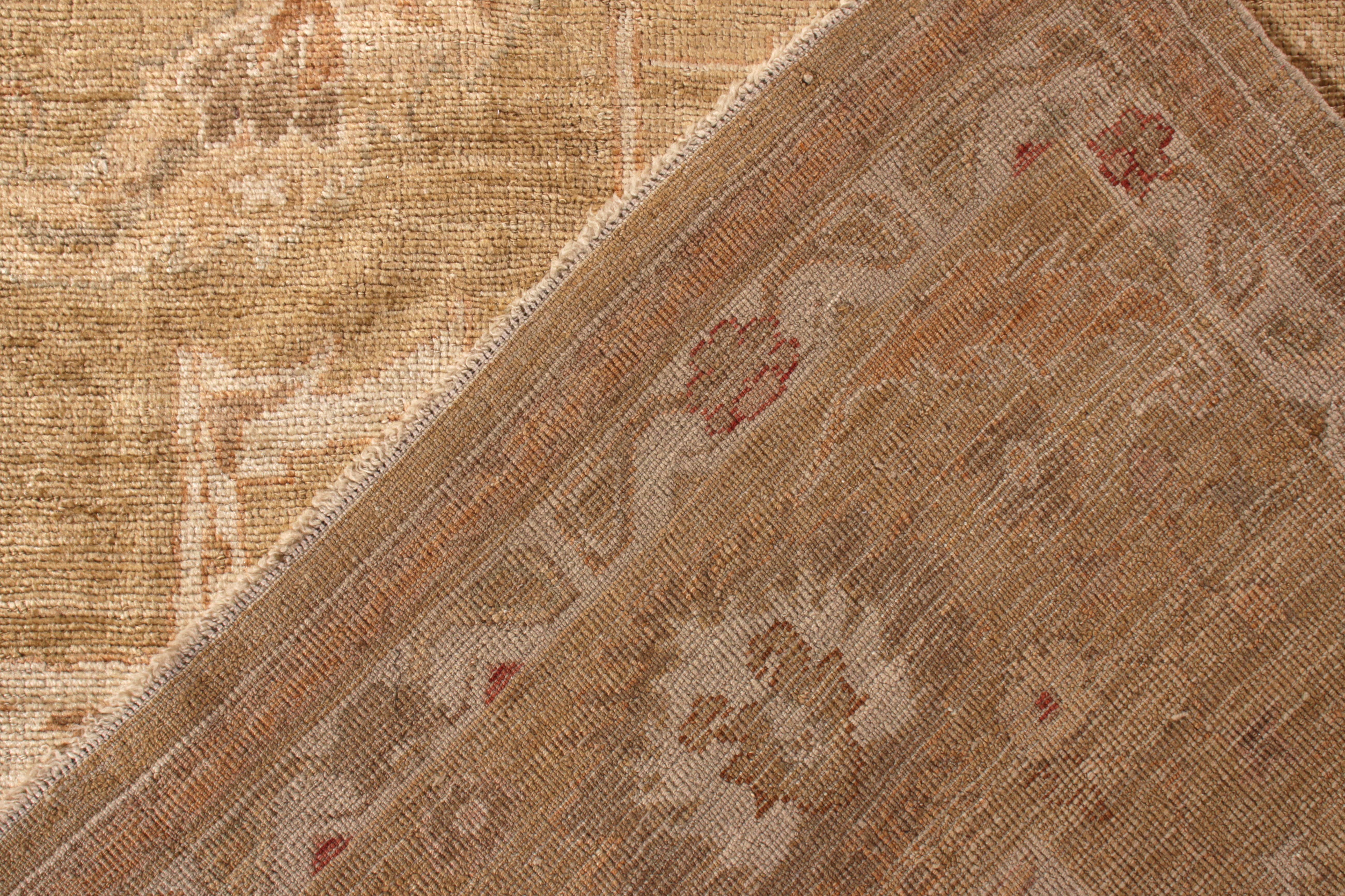 Contemporary Rug & Kilim’s Hand-Knotted Oushak Style Rug in Beige-Brown Floral Pattern For Sale