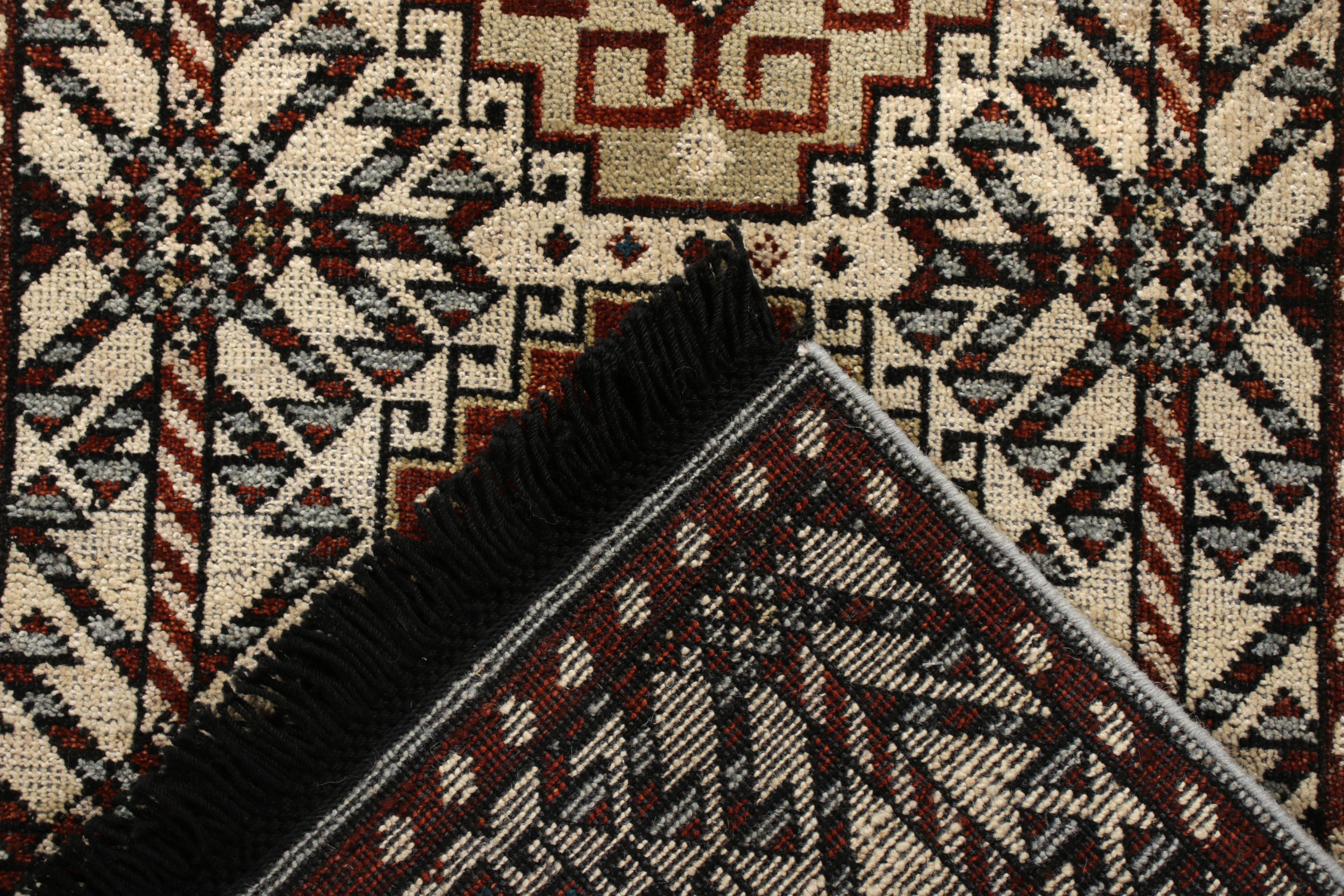 Hand-Woven Rug & Kilim's Hand Knotted Qashqai Style Rug in Beige Red Geometric Pattern For Sale