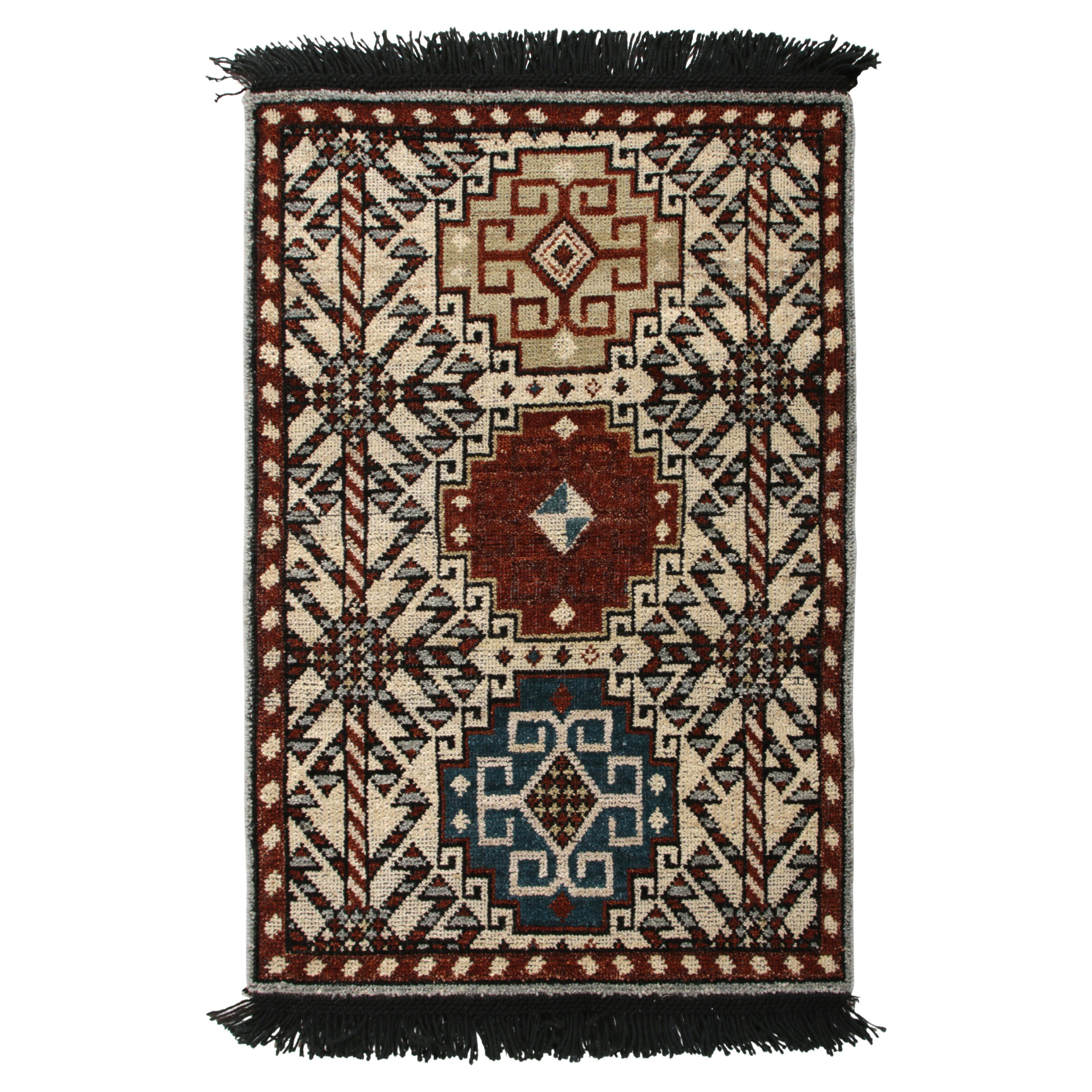 Rug & Kilim's Hand Knotted Qashqai Style Rug in Beige Red Geometric Pattern For Sale