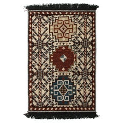 Handgeknüpfter Teppich und Kelim-Teppich im Qashqai-Stil mit beige-rotem geometrischem Muster