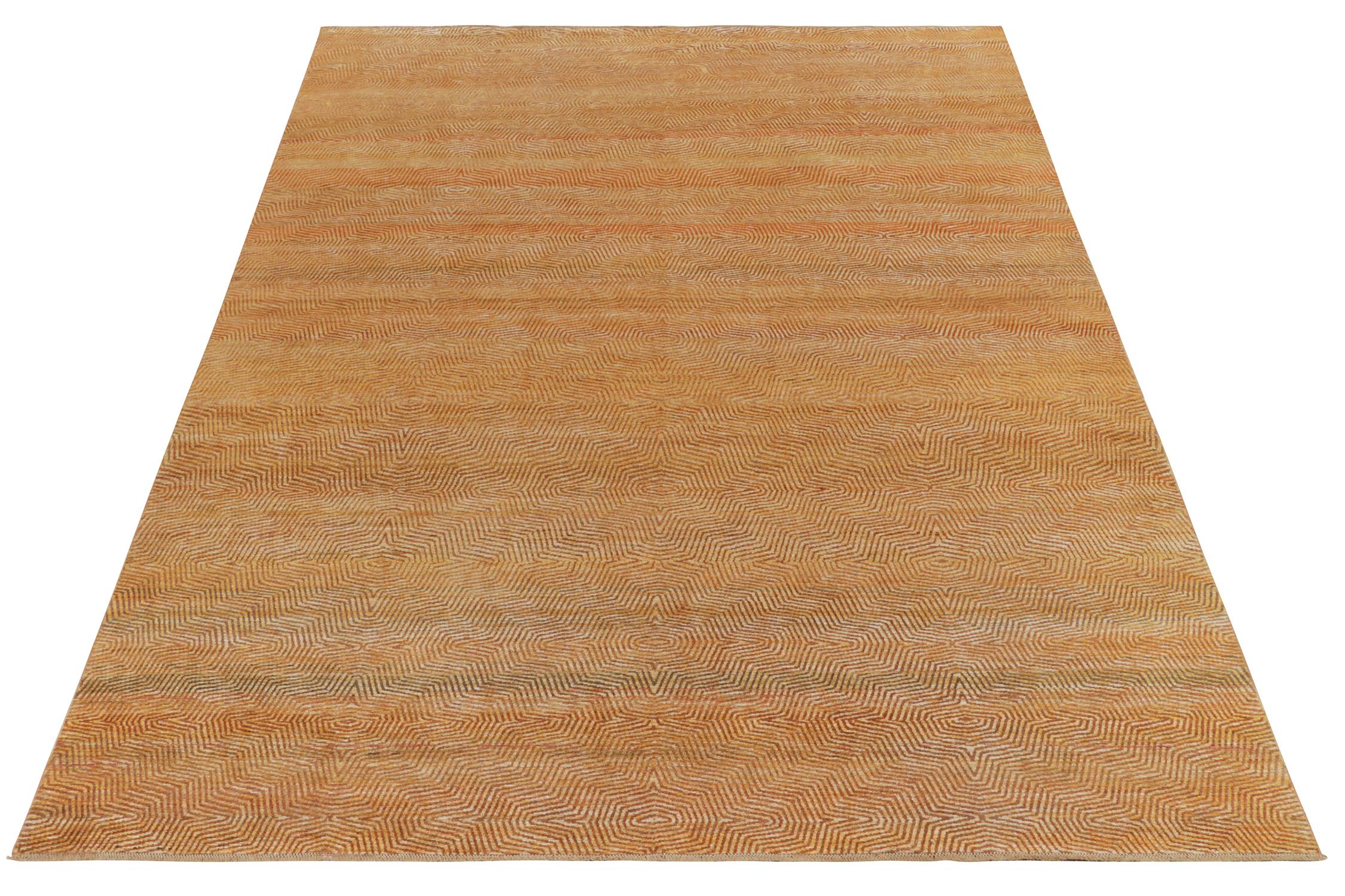From Rug & Kilim’s modern selections, a smart 9x12 rug in luxe all silk encapsulating our principal Josh Nazmiyal’s vision on contemporary styles. The hand-knotted rug comes from one of our new favorite partner looms featuring a striated pattern in