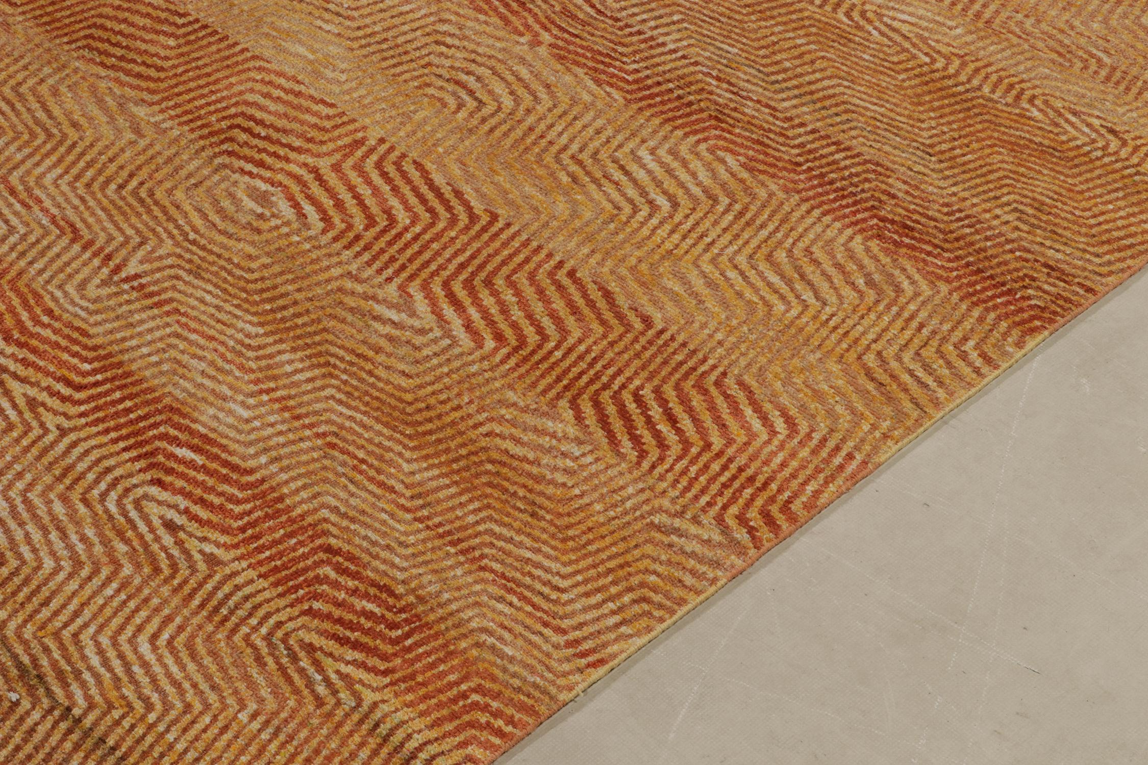 Indian Rug & Kilim’s Hand-Knotted Rug in Gold-Orange, Brown Striations For Sale