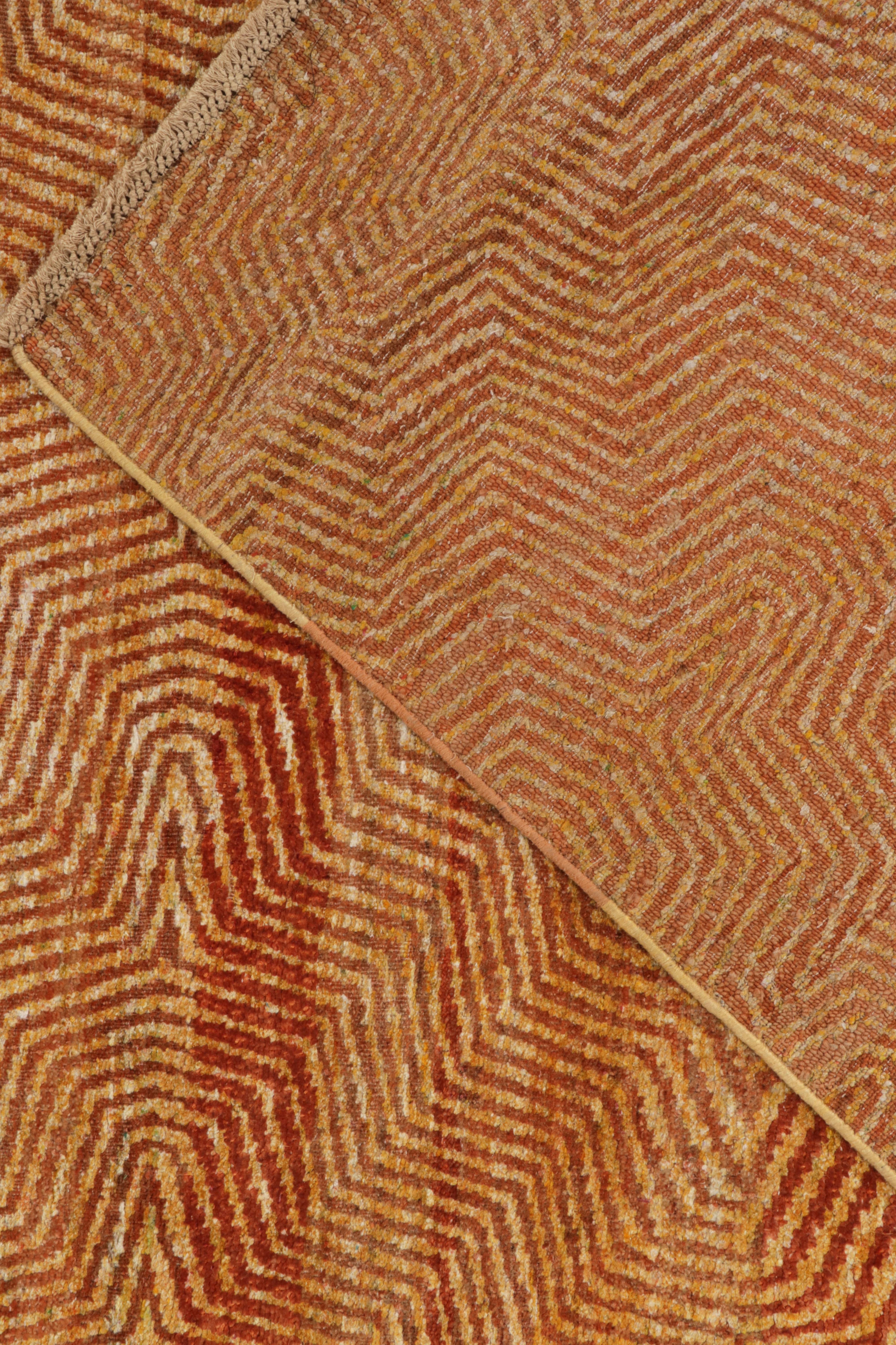 Rug & Kilim’s Hand Knotted Rug in Gold-Orange, Brown Striations In New Condition In Long Island City, NY