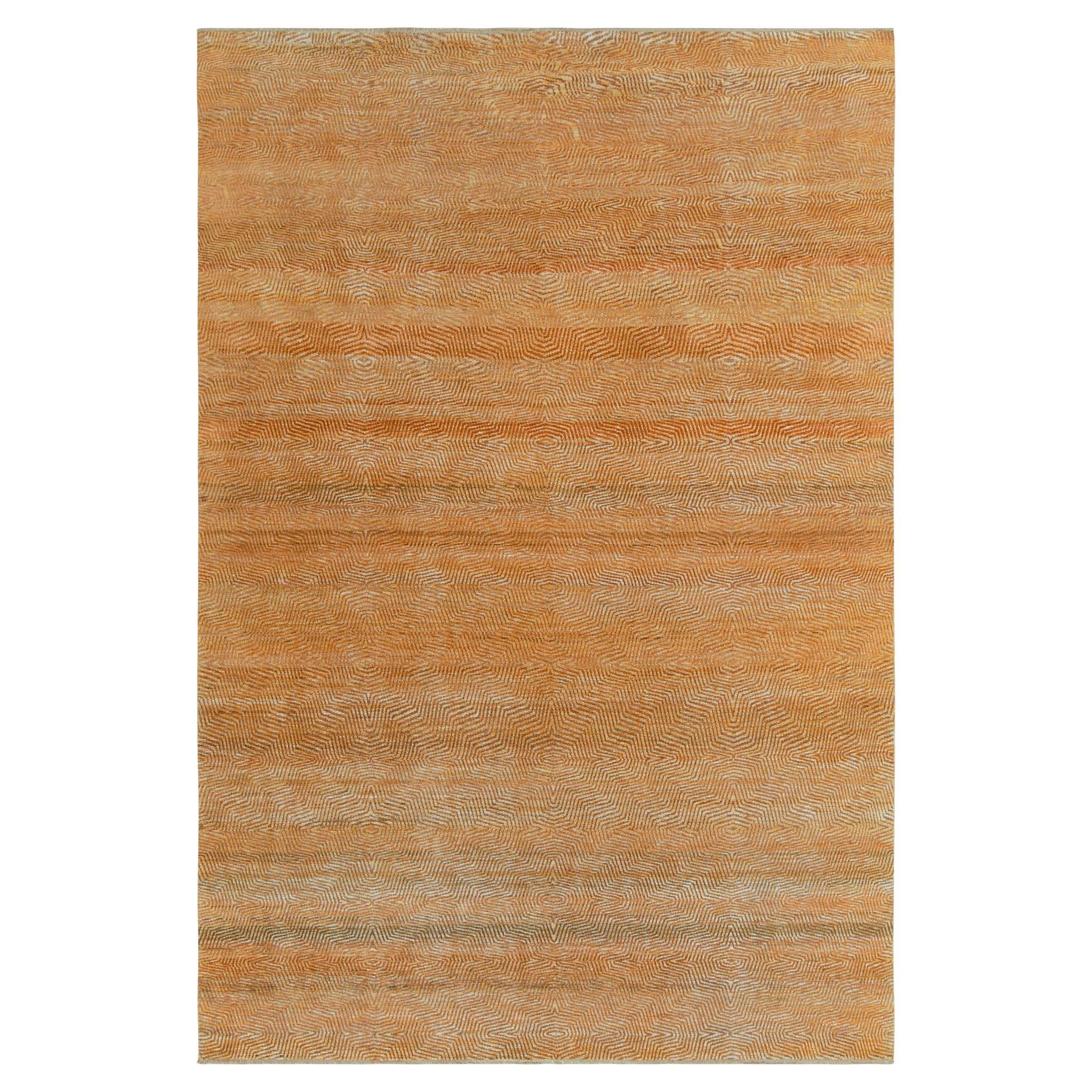 Rug & Kilim’s Hand Knotted Rug in Gold-Orange, Brown Striations For Sale