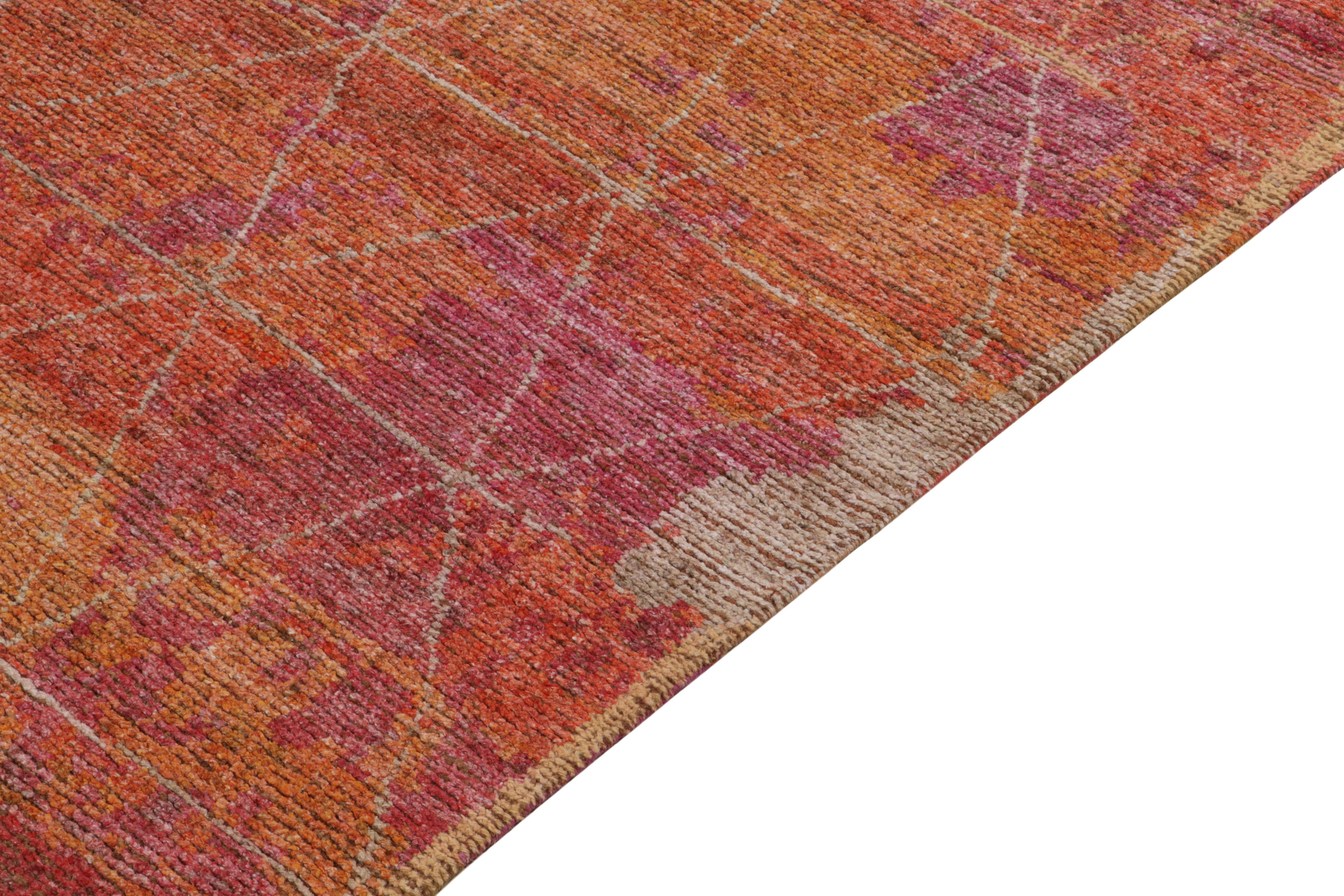 Indian Rug & Kilim’s Hand-Knotted Rug in Gold, Red, Geometric Patterns For Sale