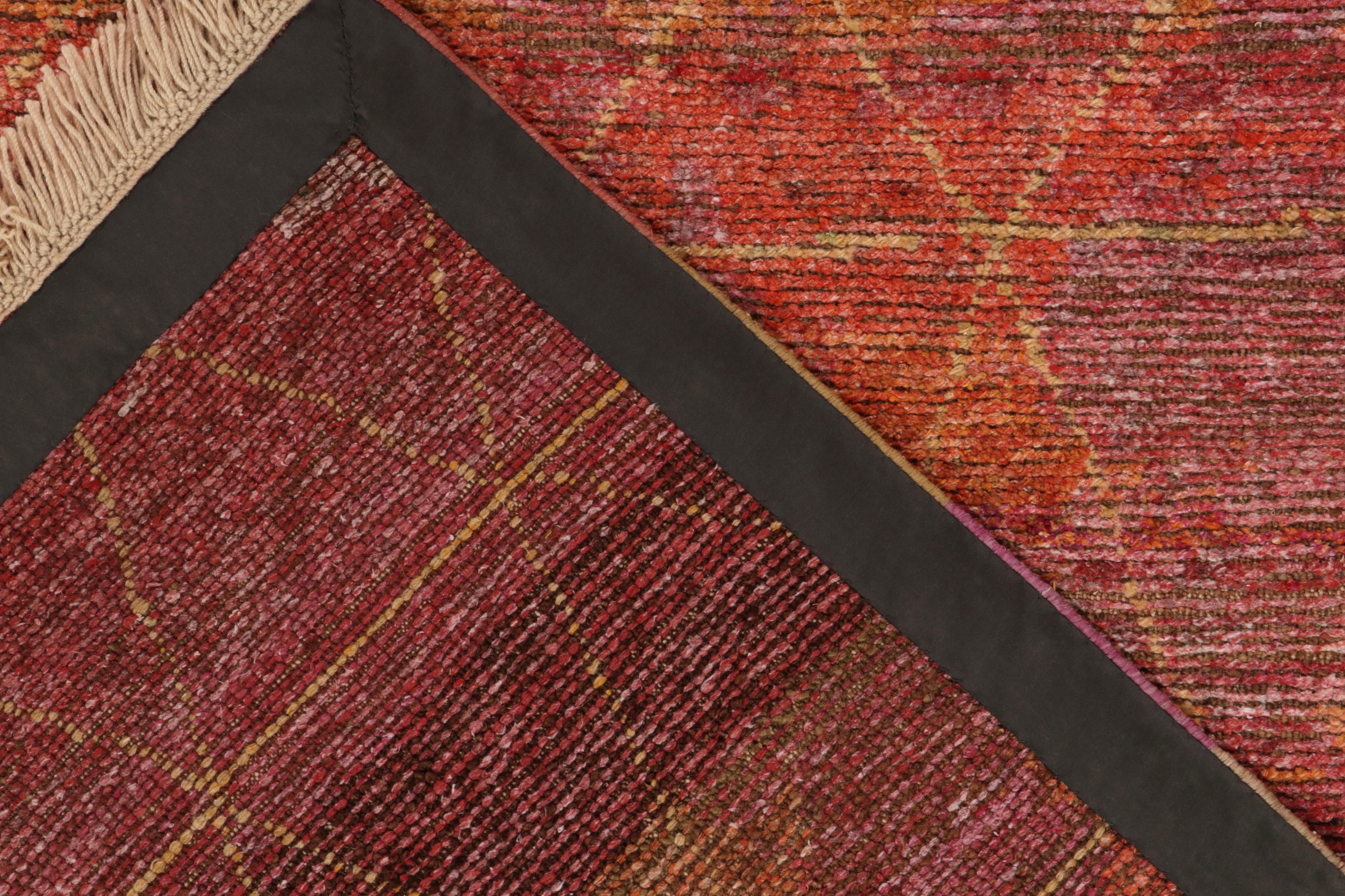 Contemporary Rug & Kilim’s Hand-Knotted Rug in Gold, Red, Geometric Patterns For Sale