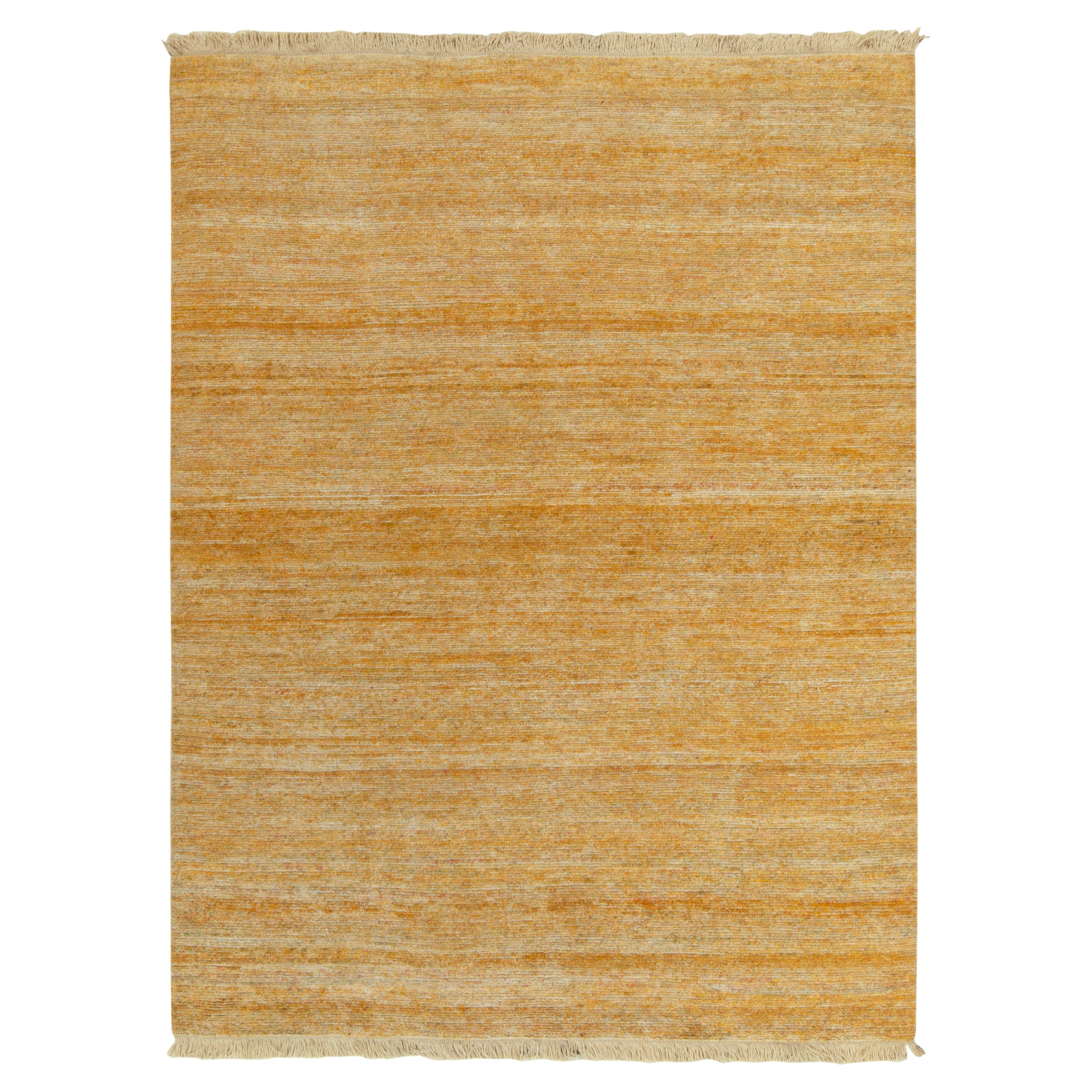 Rug & Kilim’s Hand-Knotted Rug in Gold White Striations Multihued For Sale