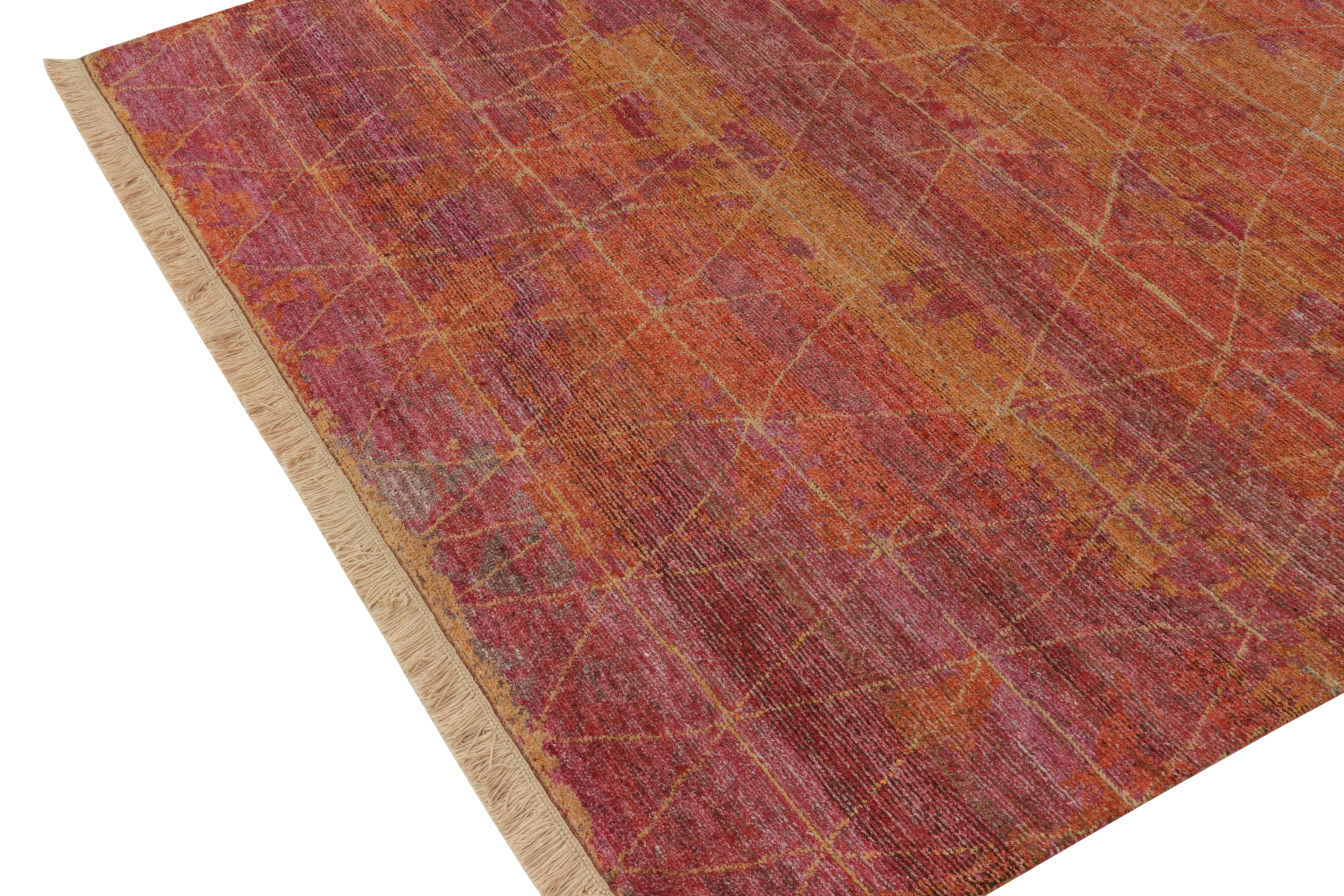 Rug & Kilim’s Hand-Knotted Rug in Gold, Red, Geometric Patterns In New Condition For Sale In Long Island City, NY