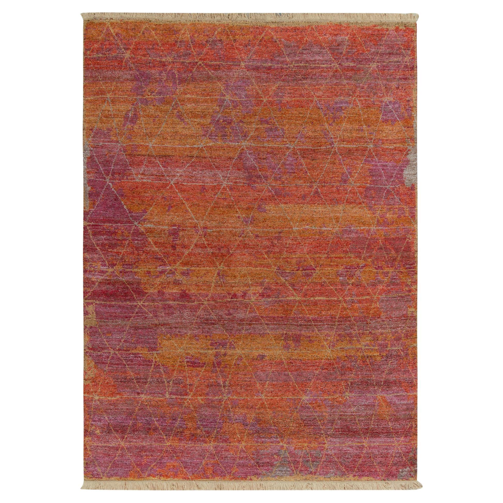 Rug & Kilim’s Hand-Knotted Rug in Gold, Red, Geometric Patterns